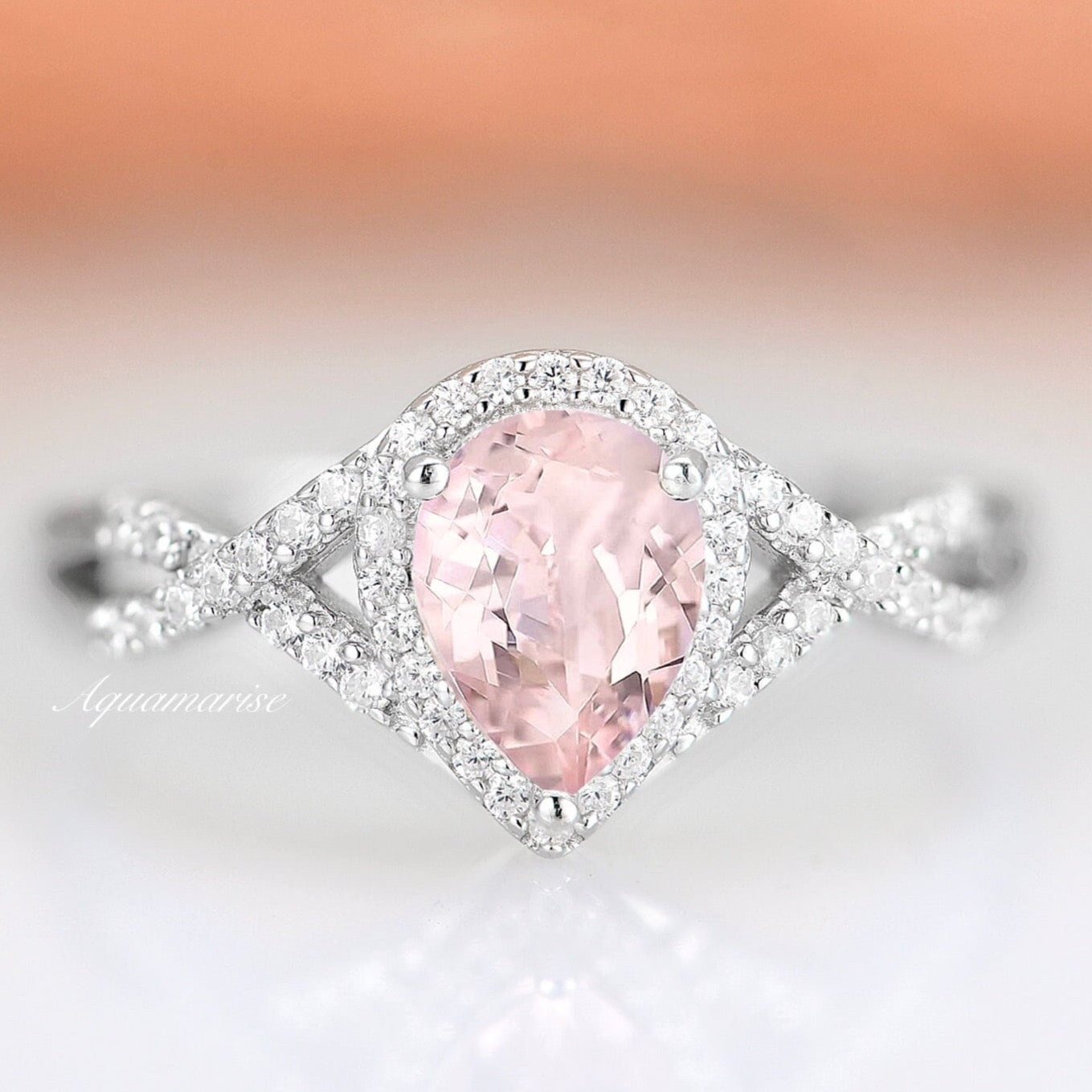 Flair Morganite Ring Sterling Silver - Elegant Rose Gold Plated Jewelry for Women, Perfect for Weddings, Anniversaries & Special Occasions