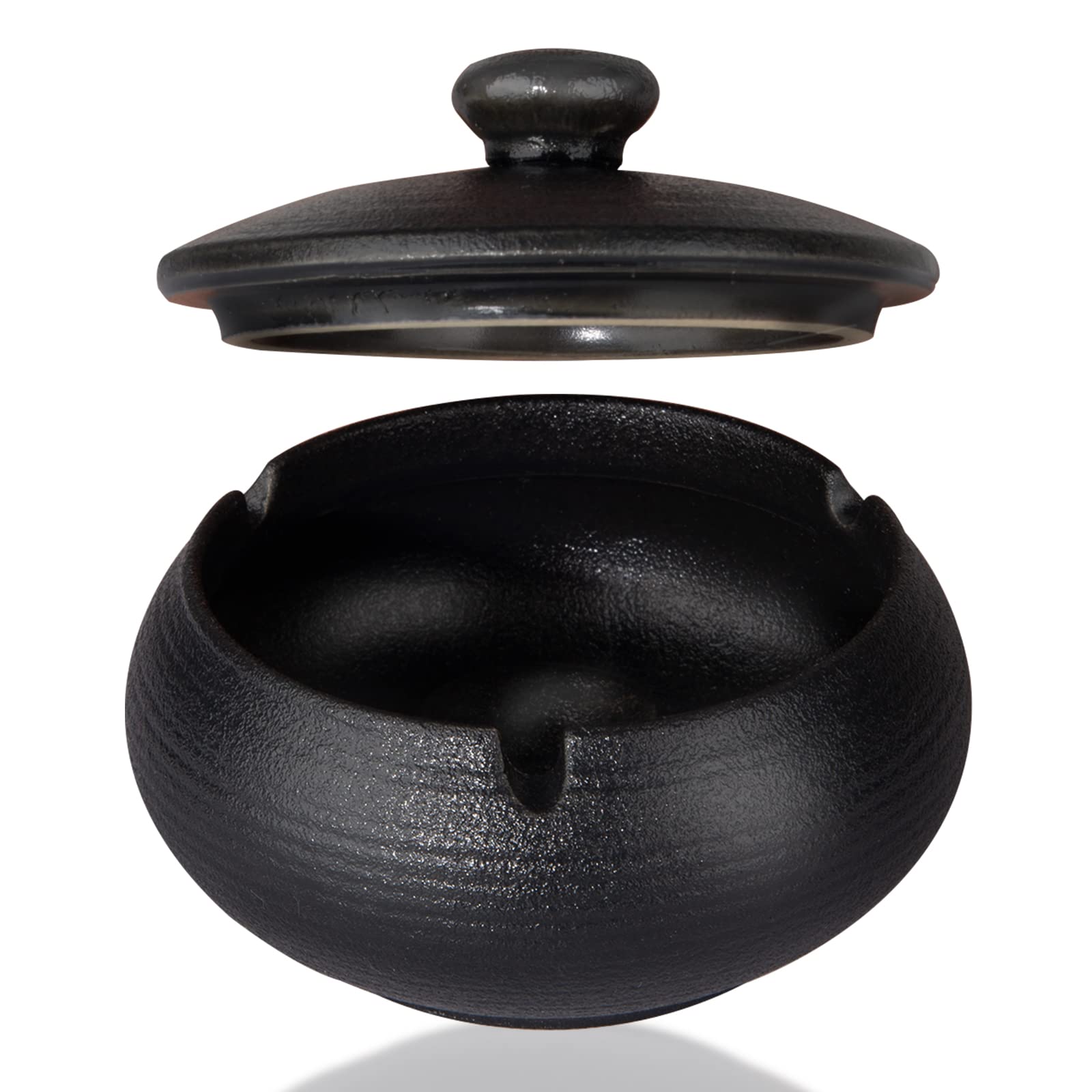 Premium Ceramic Ashtray with Lid - Windproof Cigarette Ash Holder for Indoor & Outdoor Use - Handmade Home & Office Decor - Ideal for Patio, Smoking Lounge & Gift Giving (Black)