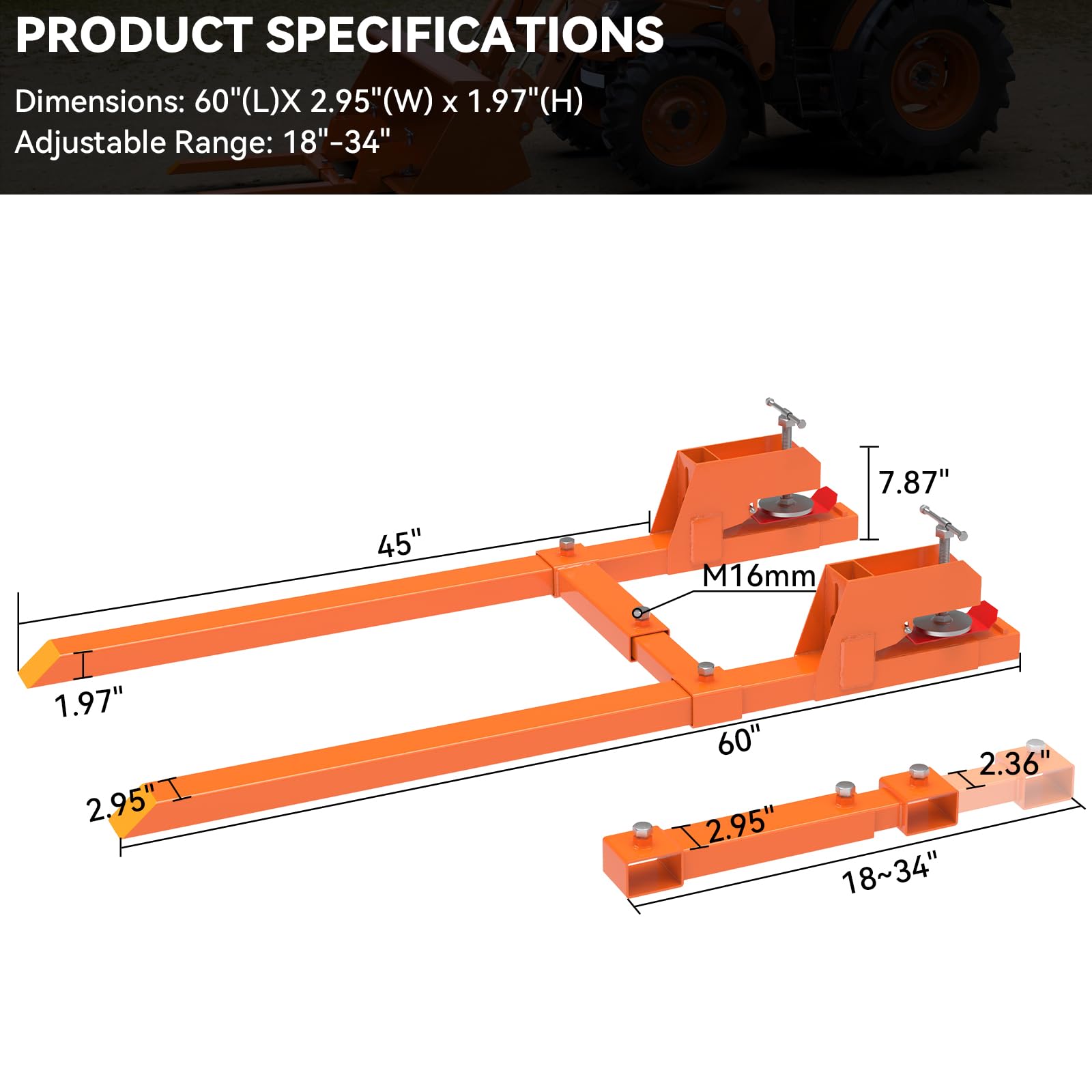 2025 Upgraded Clamp-On Pallet Forks with Non-Slip Pad & Tongue - 60