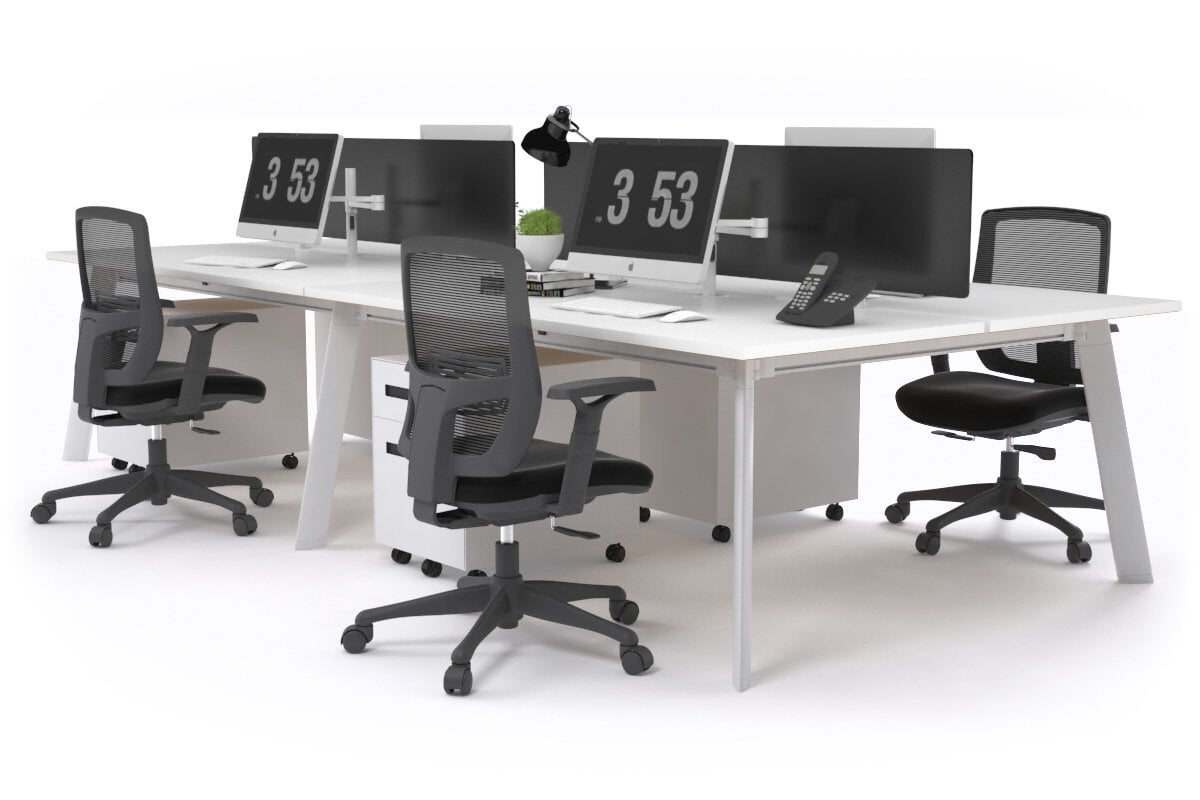 4-Person Workstation with White Frame - 1800L x 800W Office Desk with Cable Management | Perfect for Team Collaboration & Open Office Spaces