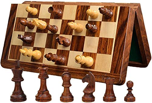 Magnetic Wooden Chess Set - Portable & Folding Travel Chess Board with Interior Storage | Classic Hand-Carved Chess Pieces for Kids & Adults | Perfect for Home, Office, Travel & Gifts