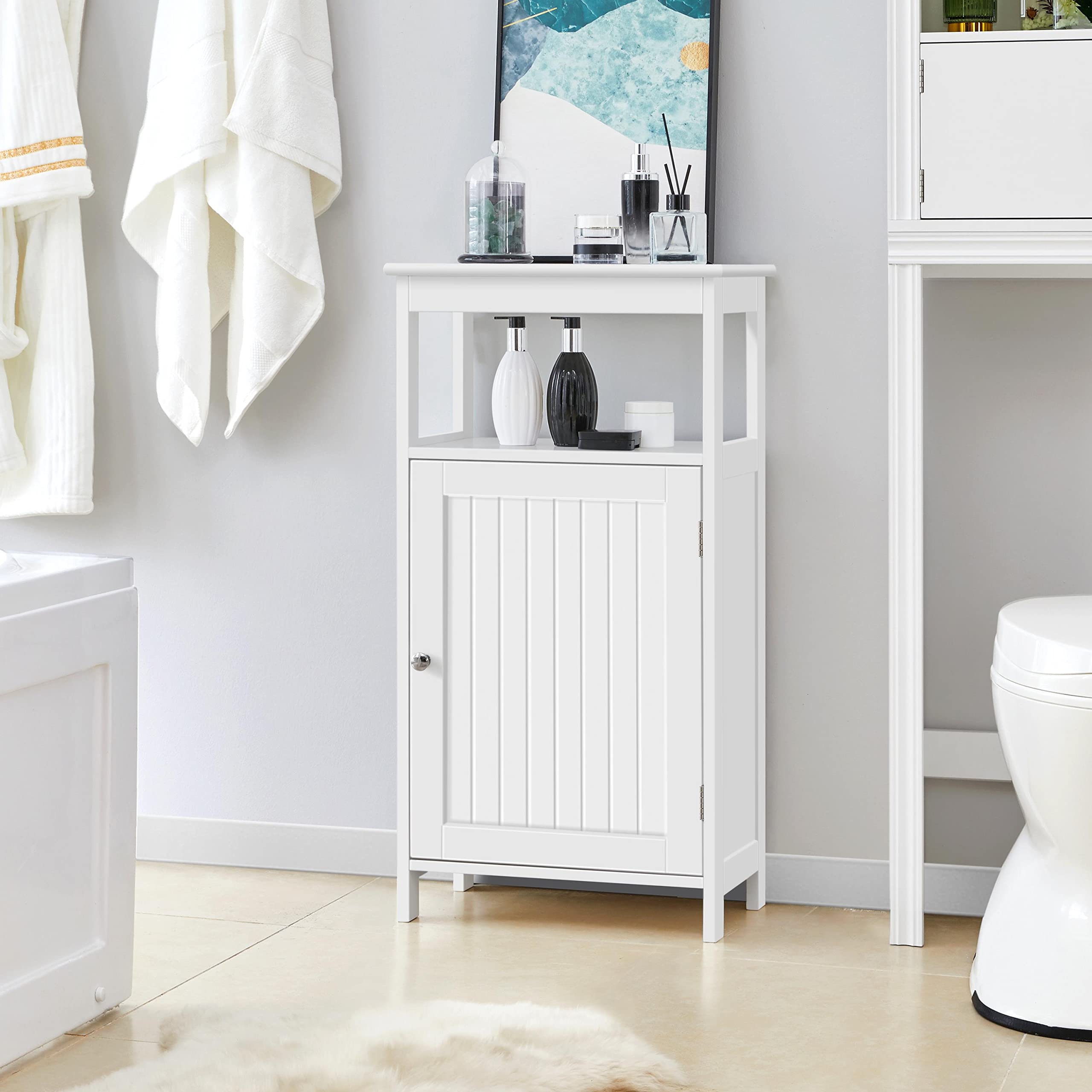 Topeakmart 4-Tier Bathroom Storage Cabinet - White Free Standing Organizer with Adjustable Shelves, Single Door Design for Small Spaces (18