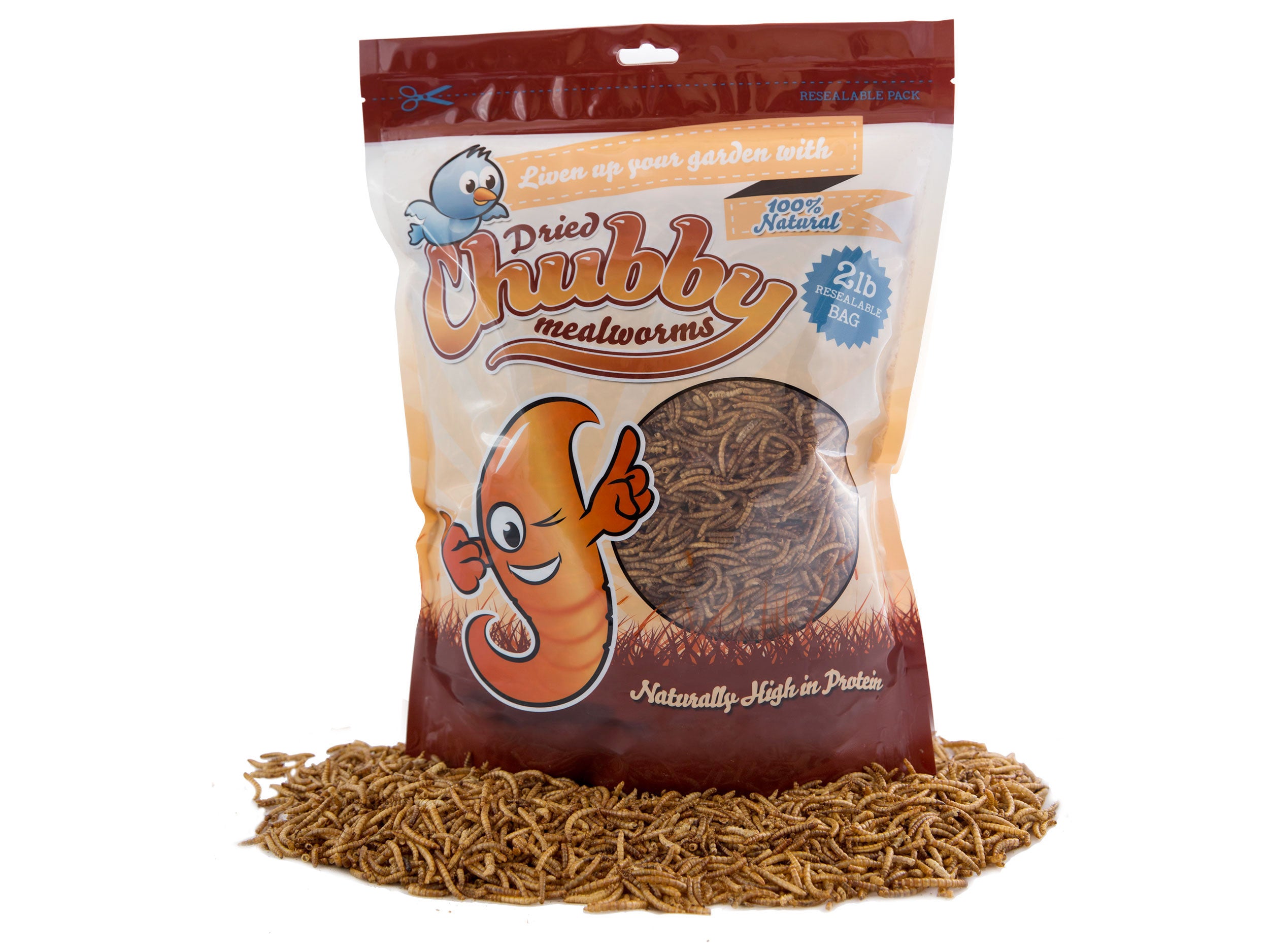 2Lbs Chubby Dried Mealworms - High Protein Bird & Chicken Feed - Perfect for Wild Birds, Backyard Chickens, Reptiles & Fishing Bait