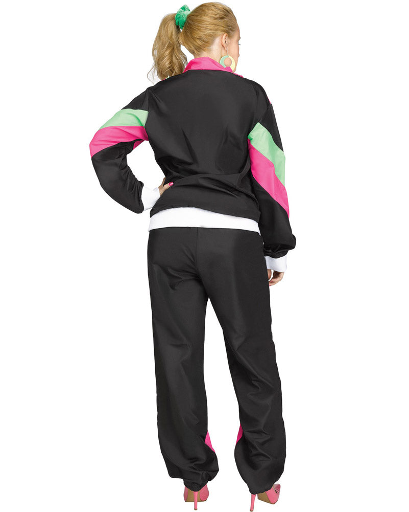 80s Black Tracksuit for Women - Retro Vintage Jogging Outfit | Perfect for Halloween Costume, 80s Party, Casual Wear & Workout