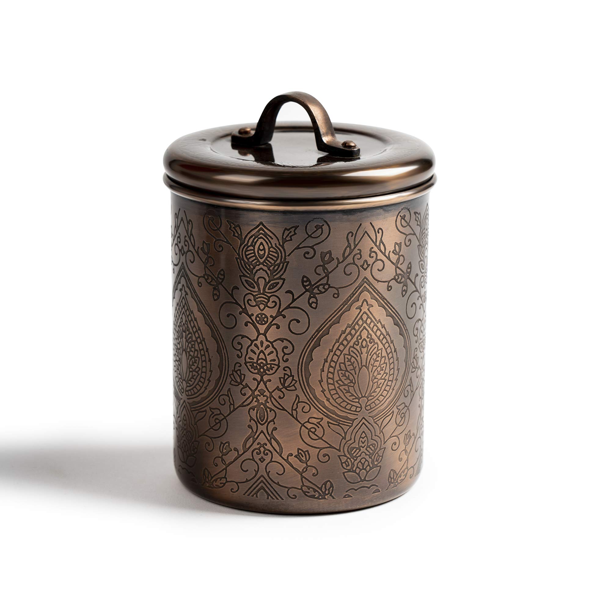 NuSteel Etched 1 QT Stainless Steel Food Storage Container with Rubber Seal Lid - Airtight Kitchen Canister for Tea, Sugar, Coffee, Flour & Dry Goods | Vintage Copper Design for Countertop & Pantry Organization