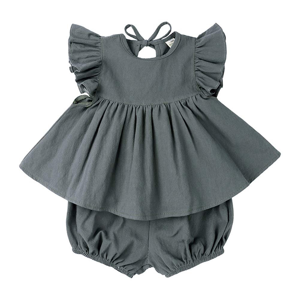 Baby Girls Short Sleeve Cotton Linen Shirt Dress with Bloomer Shorts - Cute Summer Outfit for Playdates, Beach Trips & Family Photos