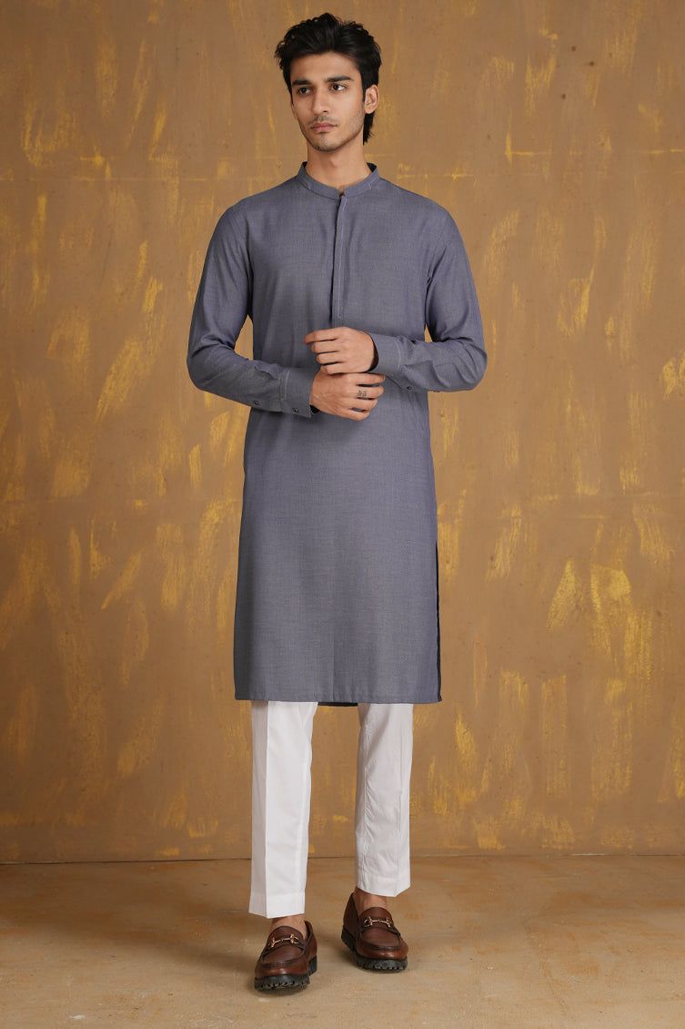 Blended Denim Blue Kurta by J. Junaid Jamshed | Stylish Pakistani Traditional Wear for Men | Perfect for Eid, Weddings & Casual Outings
