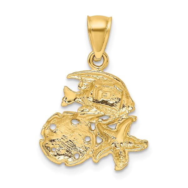 14K Solid Yellow Gold Fish Starfish Sand Dollar Sea Star Pendant Necklace - Elegant Ocean-Themed Jewelry for Beach Weddings, Vacation & Summer Outfits