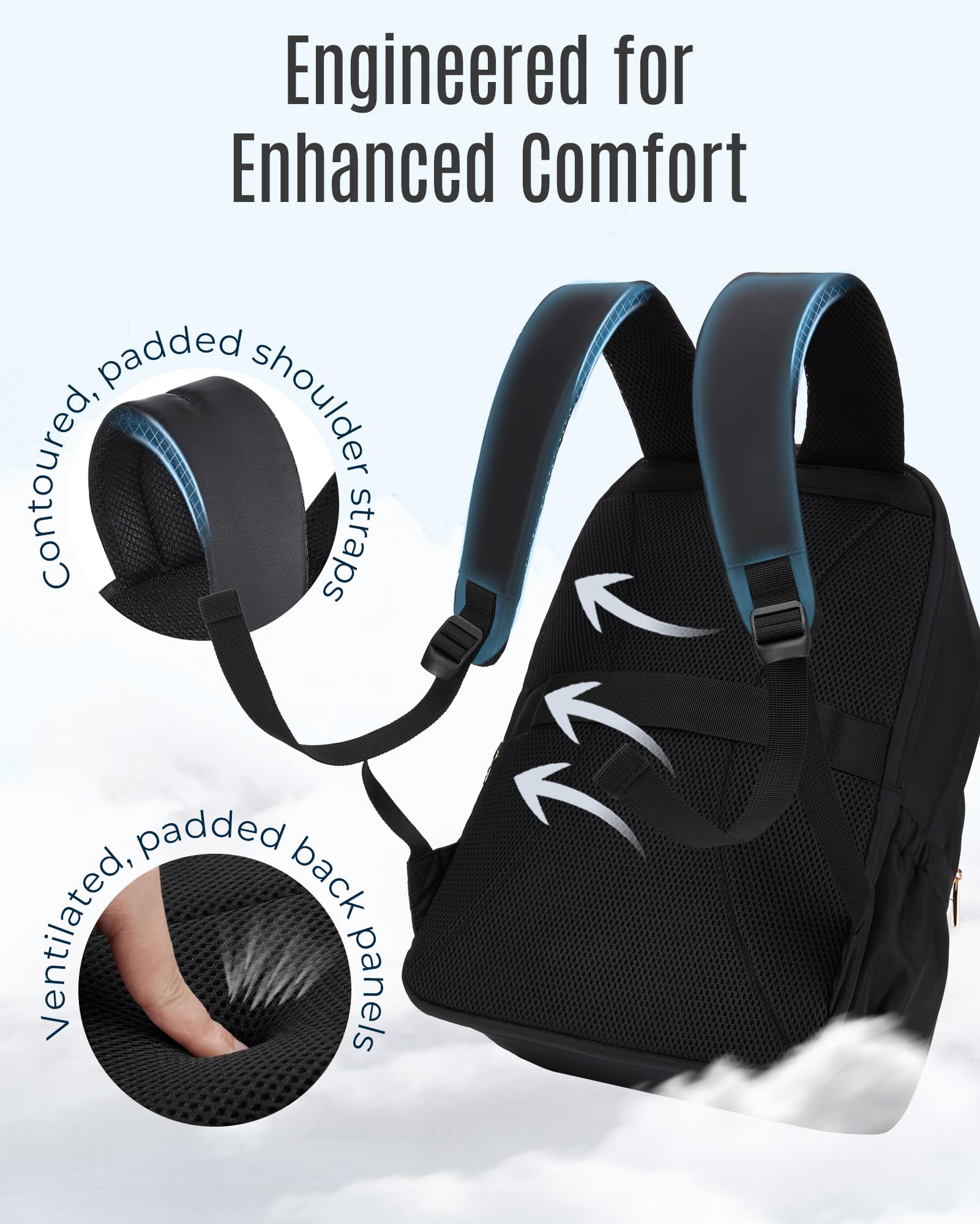 LIGHT FLIGHT Women's Travel Backpack - 15.6 Inch Water-Resistant Laptop Backpack with USB Charging Port - Stylish College & Work Computer Bag for Daily Use - Perfect for Commuting, Business Trips & Campus Life - Black