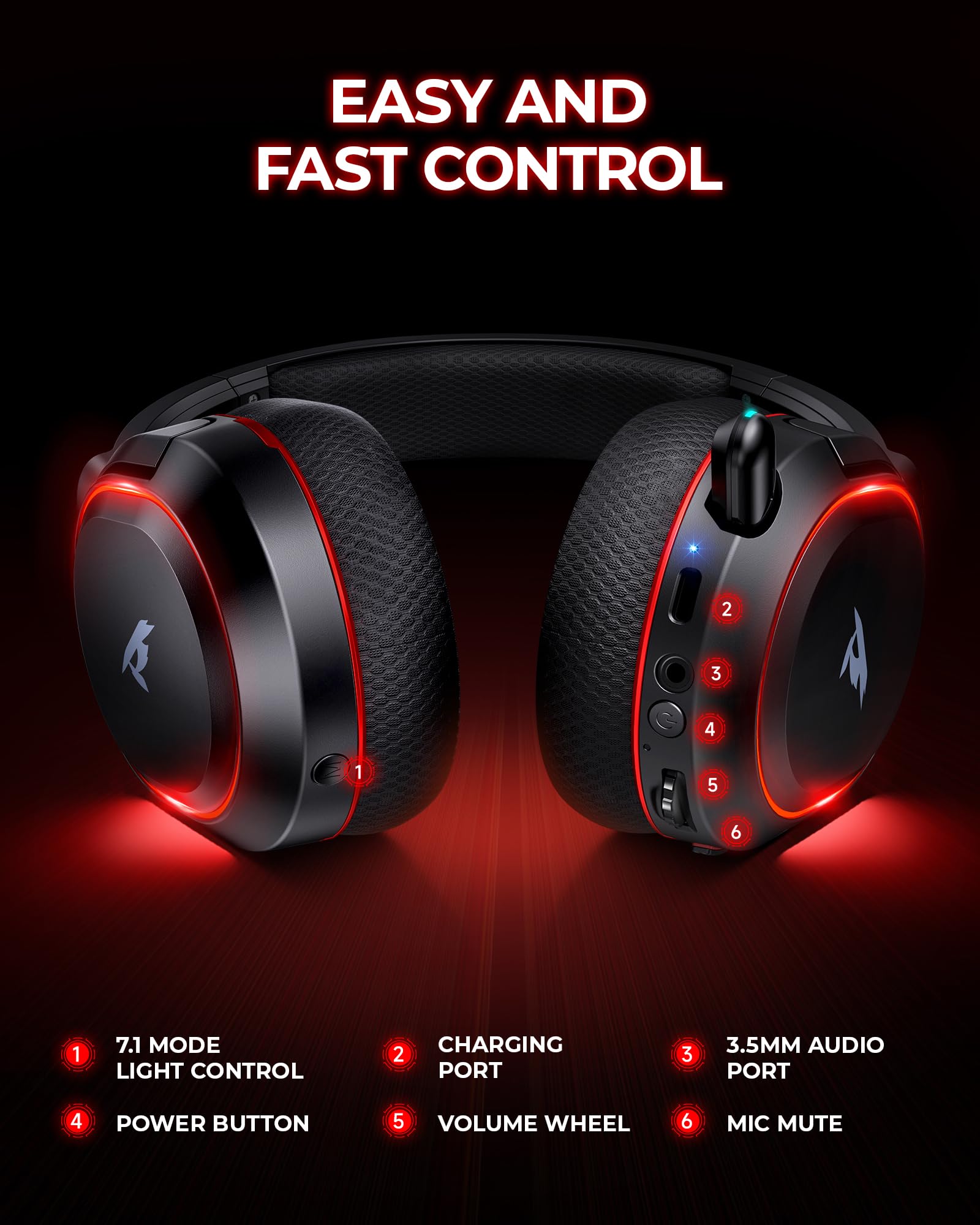 Wireless Gaming Headset with 7.1 Surround Sound, 2.4Ghz USB & Bluetooth 5.4 - 100-Hour Battery, Noise Canceling Mic, RGB Lighting - Compatible with PC, PS5, PS4, Mac, Switch (Xbox Wired Mode Only) - Perfect for Competitive Gaming & Streaming
