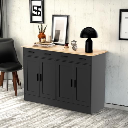 Anystyle Black Buffet Cabinet - Coffee Bar Cabinet with 2 Drawers & 4 Doors - Kitchen Buffet Sideboard for Living Room & Dining Room - Perfect for Home Storage, Entertaining & Displaying Decor