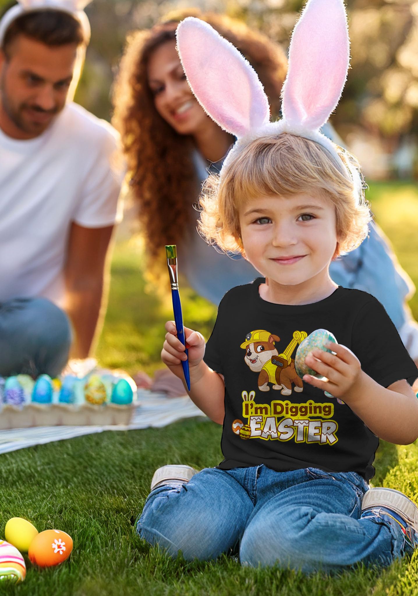 **Paw Patrol Rubble Digging Easter Egg Hunt T-Shirt for Toddler Boys & Girls - Fun Kids Easter Party & Egg Hunting Outfit**