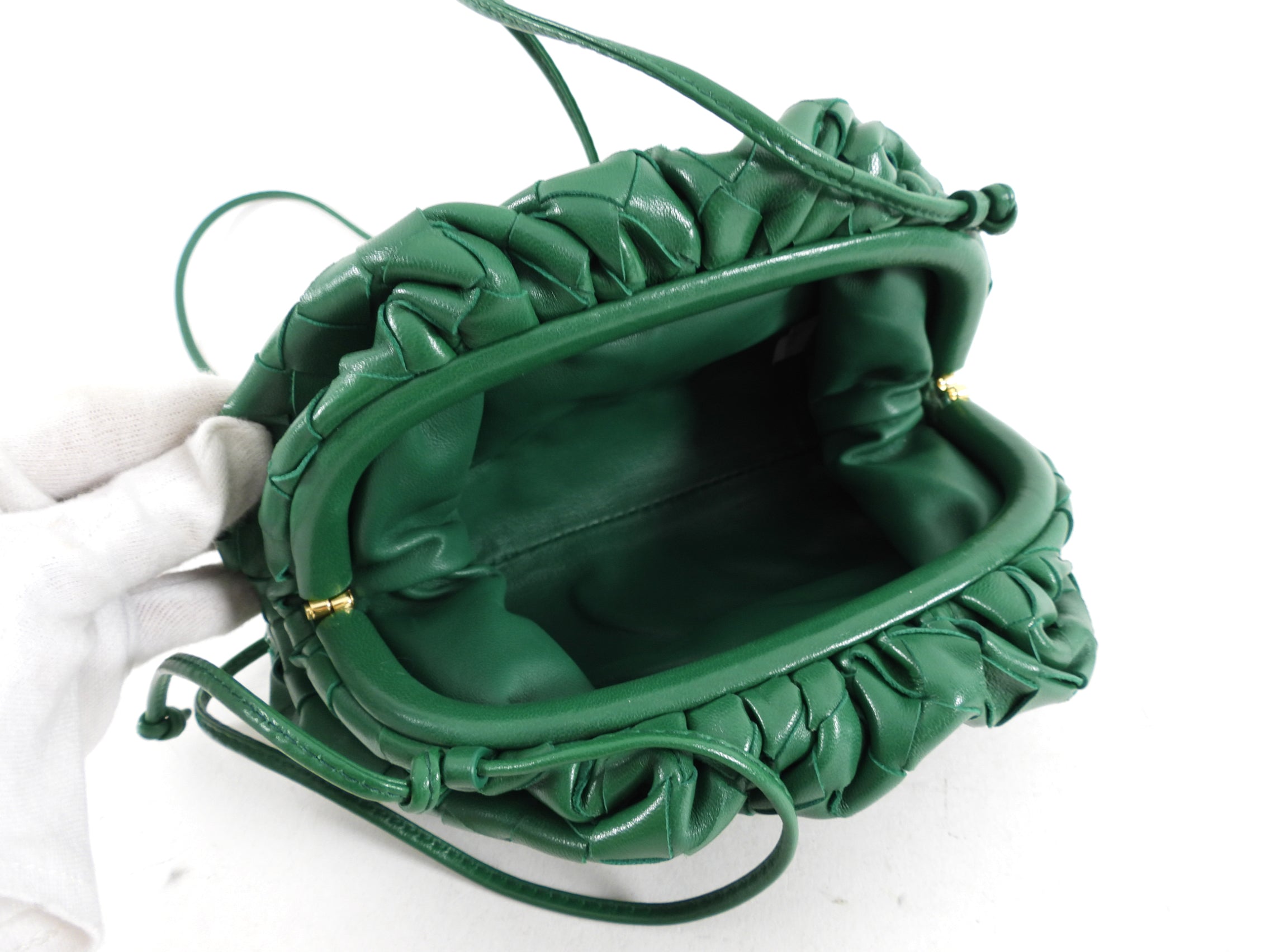 Bottega Veneta Green Intrecciato Leather Mini Pouch Bag - Luxury Crossbody Clutch for Women | Perfect for Evening Parties, Date Nights & Special Occasions