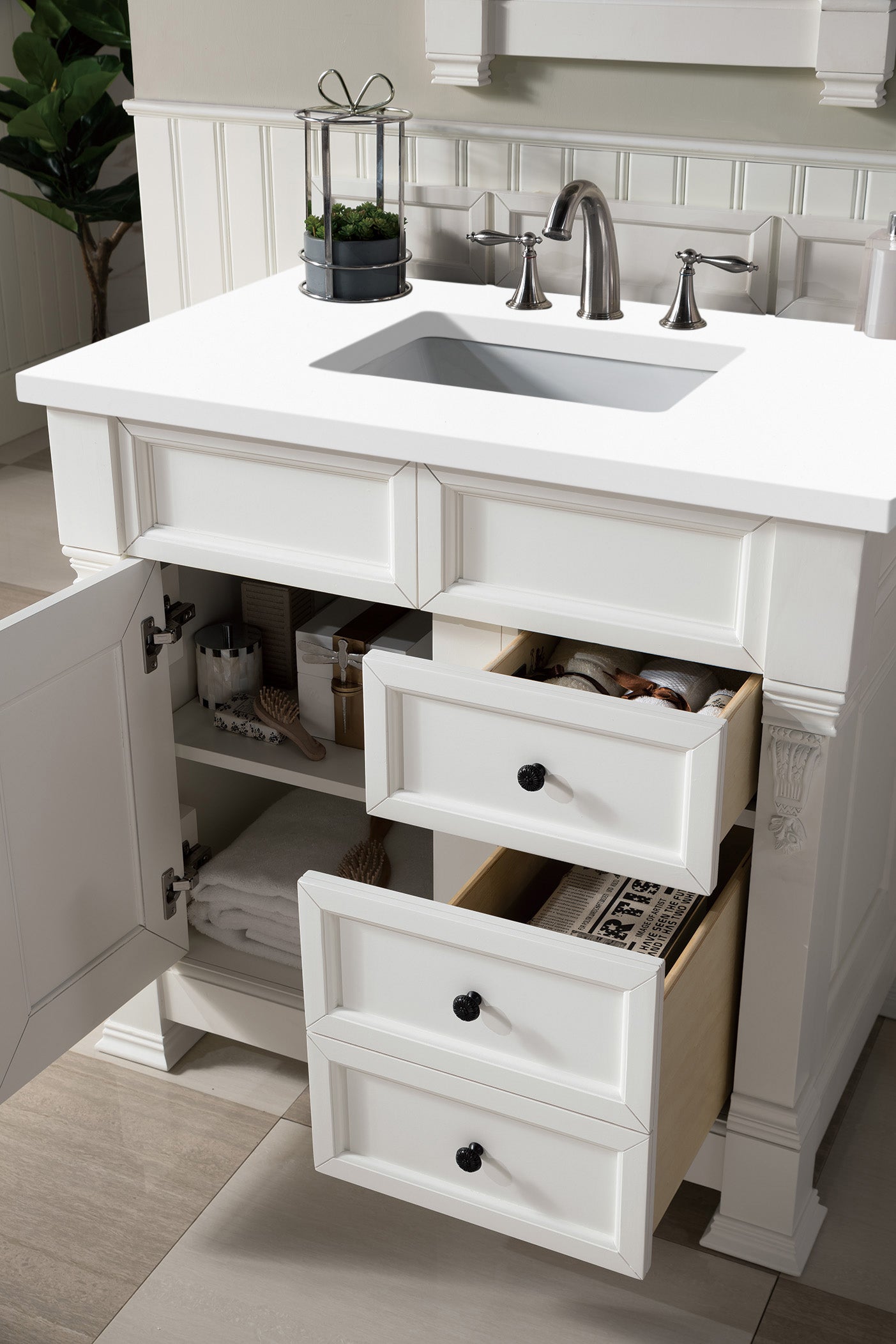 Brookfield 36 Inch Single Bathroom Vanity Set with White Zeus Quartz Countertop (3CM Thick) - Perfect for Modern Home Bathroom Remodeling