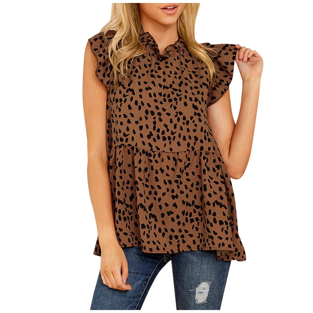 Stylish Women's Polka Dot Print Ruffled Blouse - Short Sleeve Tunic Top for Work, Casual & Workout | Breathable Long Sleeve Fashion Top for Everyday Wear