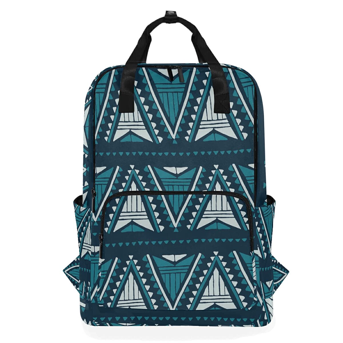 Stylish Vintage Bohemian Striped Laptop Backpack for Women & Men - Lightweight Daypack with Tribal Triangle Design, Perfect for Work, Travel & College (Blue)