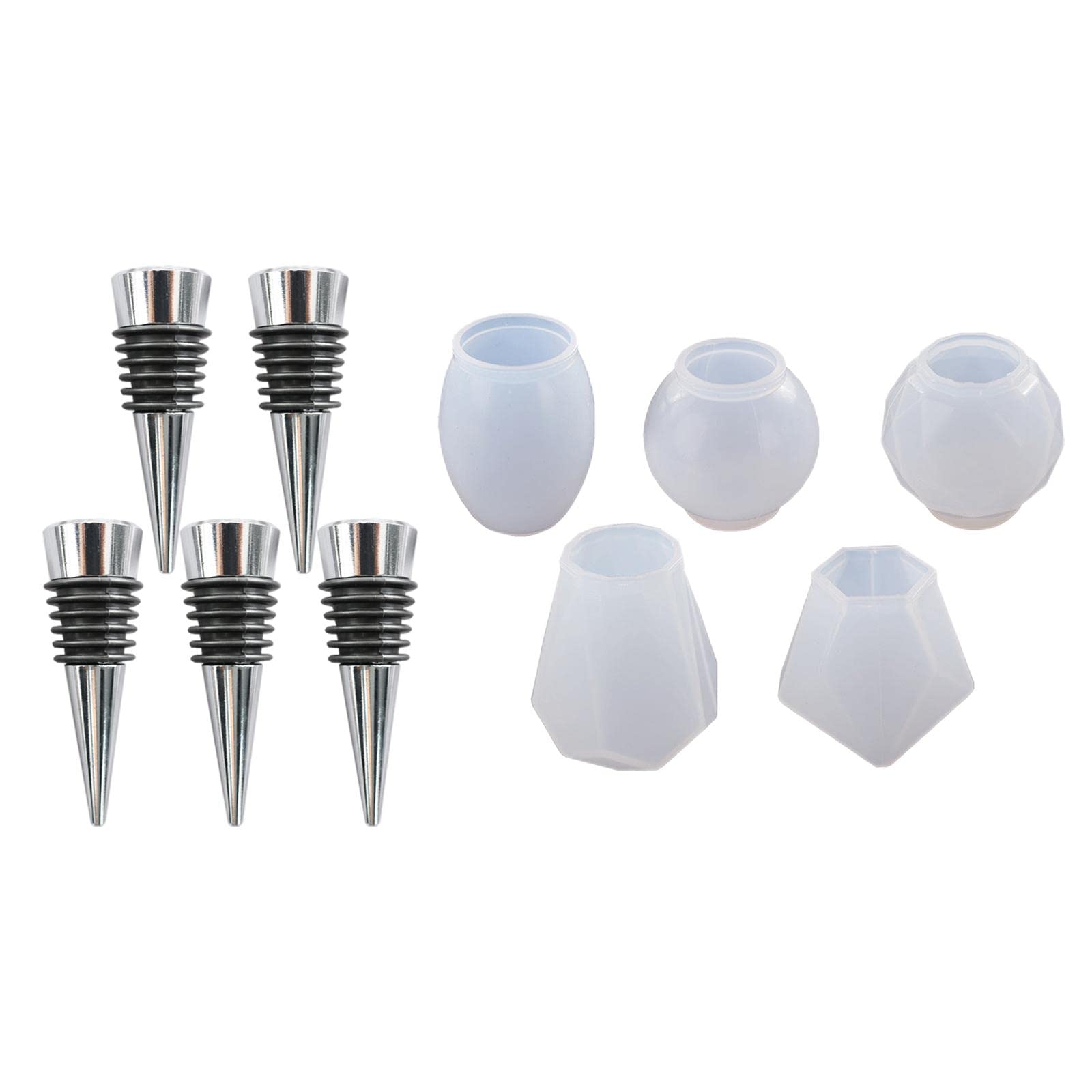 Premium 5-Piece Resin Molds Set with 5 Wine Stoppers - Food-Grade Silicone Bottle Stopper Molds for DIY Crystal Epoxy Casting - Perfect for Homemade Gifts, Wine Accessories & Craft Projects