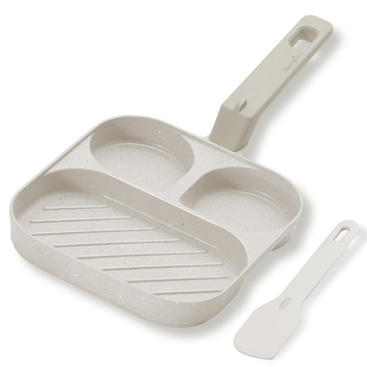 Nonstick 3-Section Egg Pan for Omelette & Breakfast - Induction & Gas Stove Compatible Frying Pan (Light Grey) - Perfect for Quick Meals, Camping & Small Kitchens