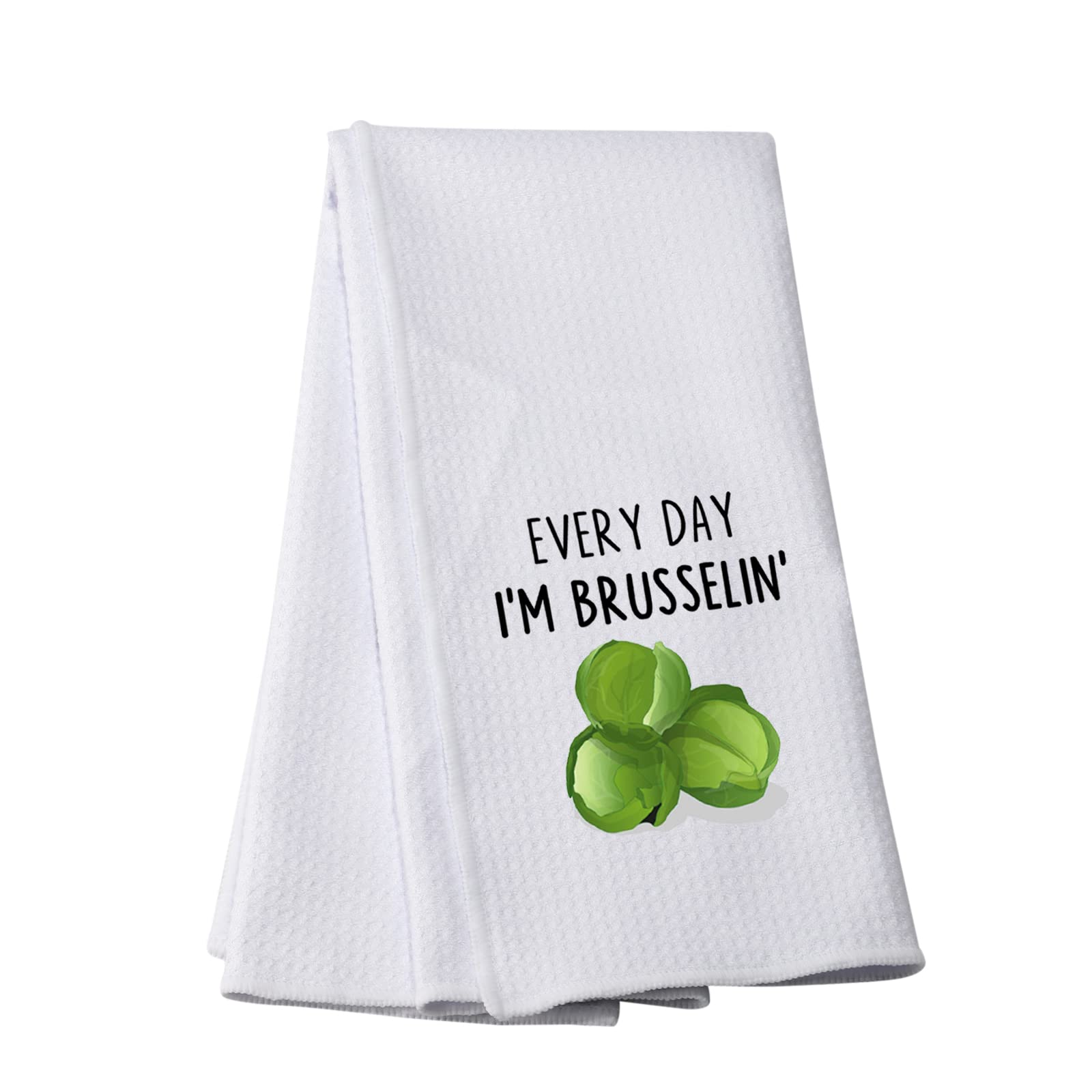 PWHAOO Brussels Sprout Kitchen Towel - Funny 'Every Day I'm Brusselin' Vegetable Design - Perfect Vegetarian Gift for Cooking, Cleaning, and Kitchen Decor
