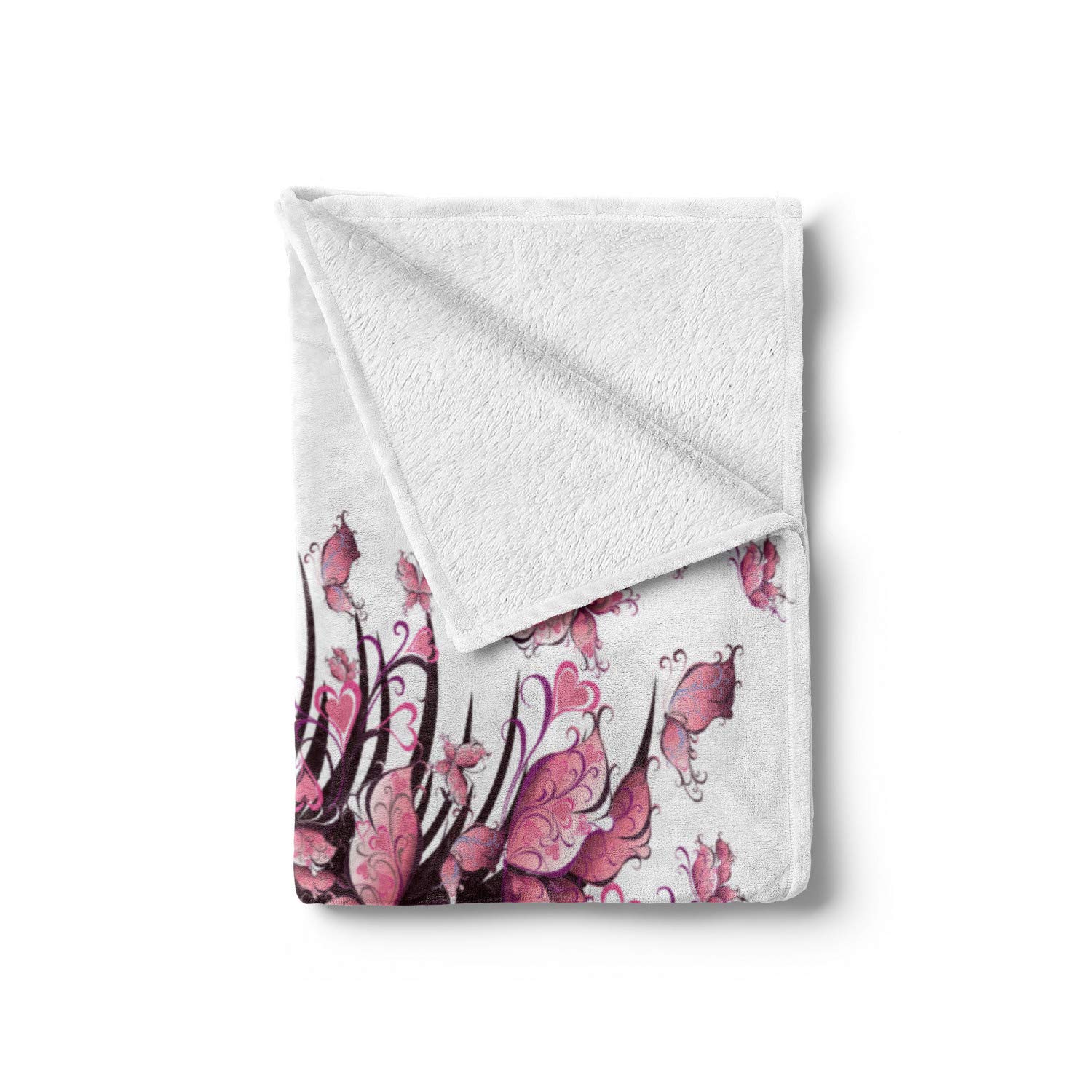 Ambesonne Soft Flannel Fleece Throw Blanket - Pink White Butterfly & Eyelash Mascara Animal Print, 50