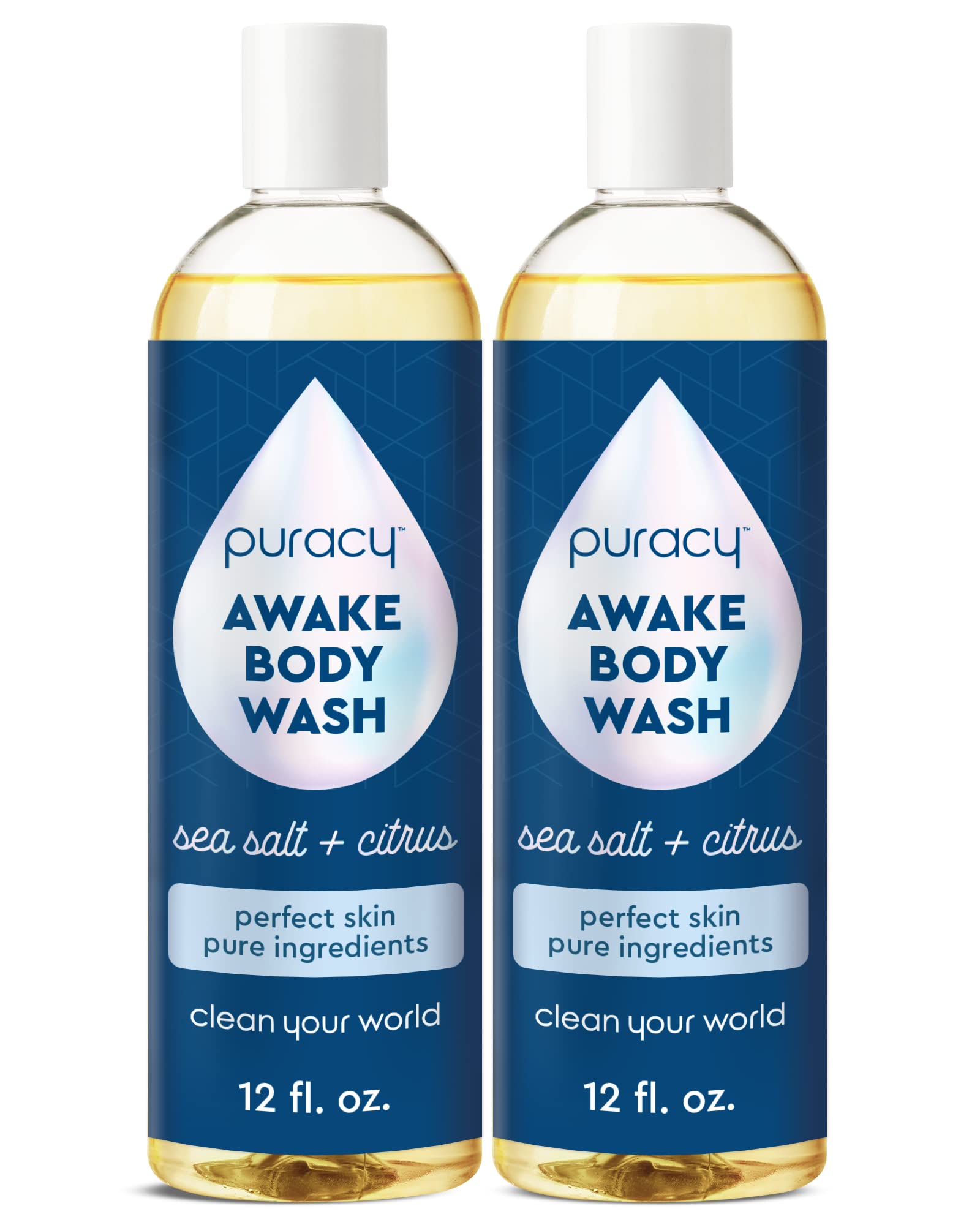 Puracy Natural Body Wash - 98.6% Pure Plant-Based Shower Gel for Women, Men & Kids | Moisturizing Body Soap for Dry & Sensitive Skin | Citrus & Sea Salt Scent | 12 Oz (2-Pack) | Perfect for Daily Hydration & Gentle Skin Care Routine