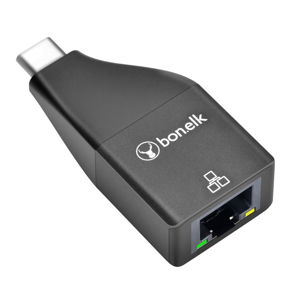 Bonelk USB C to Ethernet Adapter - Gigabit RJ45 LAN Network Converter for MacBook Pro/Air, iPad Pro, Chromebook, Dell XPS - Stable Wired Internet Connection for Work, Gaming & Streaming (Black)