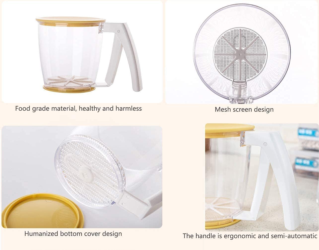 Stainless Steel Flour Sifter for Baking - Handheld Mesh Powder Sifter with Lid for Cakes, Pastry & Sugar | Ergonomic Hand Press Design Kitchen Tool | Perfect for Home Bakers & Professional Chefs