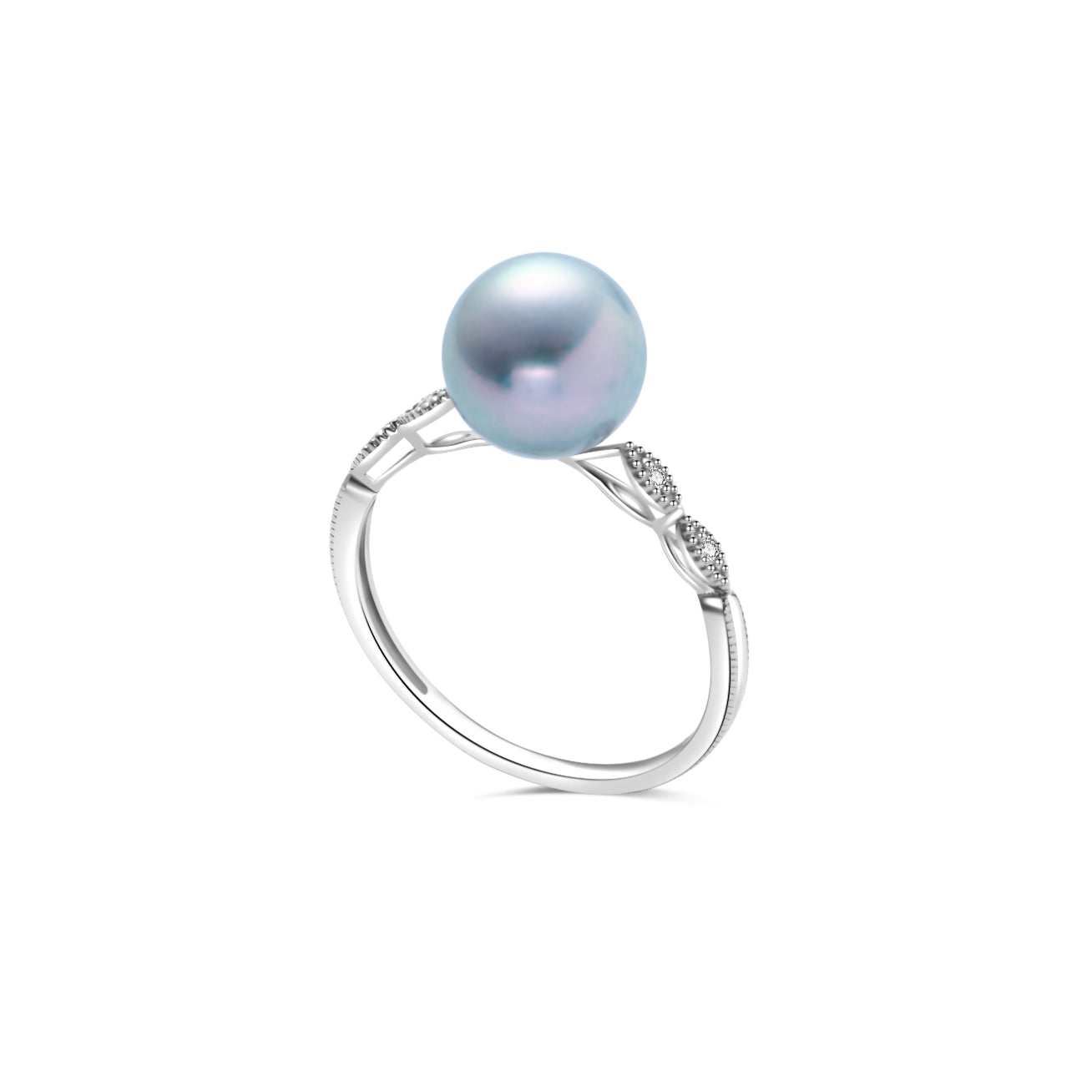 18K Gold Silver Blue Akoya Pearl Diamond Ring for Women - Elegant Bridal Jewelry, Anniversary Gift, Engagement Ring KR00106