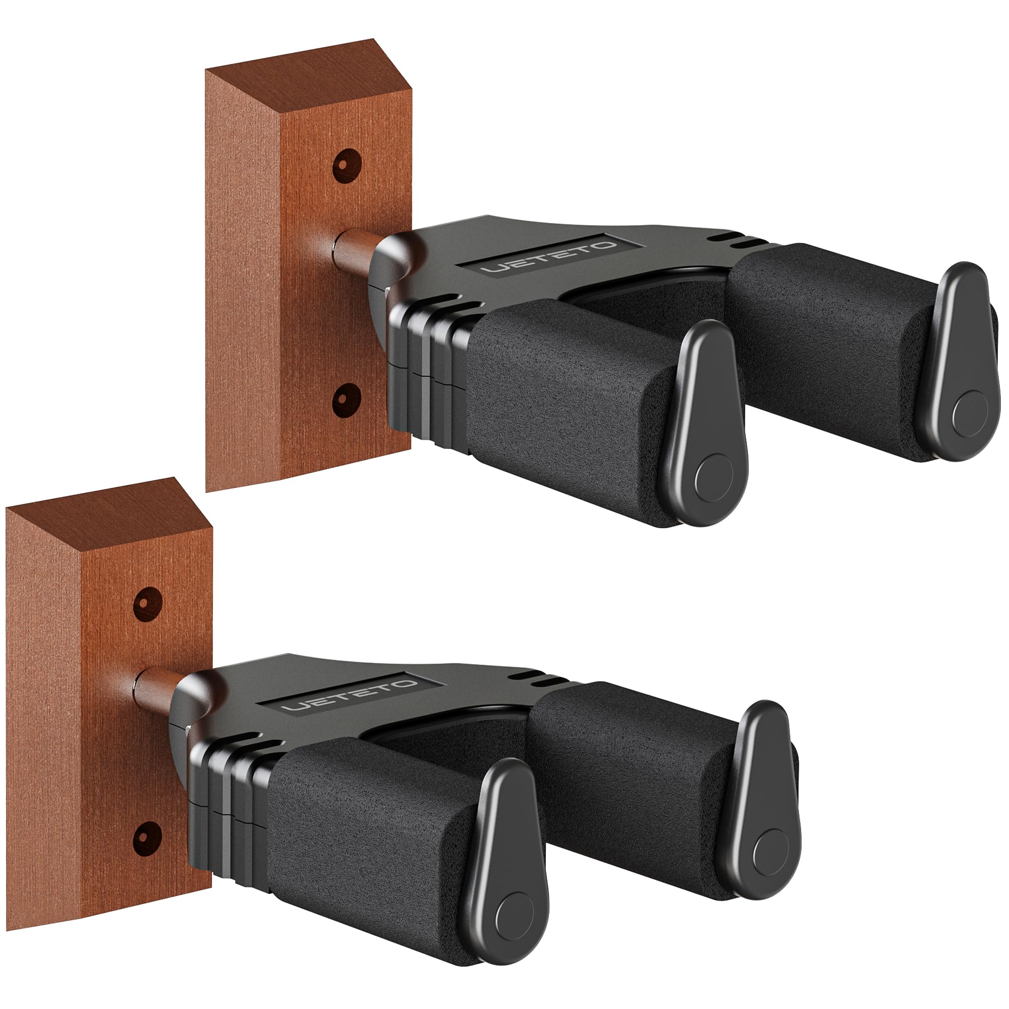 Premium Hardwood Auto-Locking Guitar Hooks for Acoustic, Electric, Bass Guitars & Ukuleles - Secure Wall Mount (2 Pack) - Perfect for Home Studios, Music Rooms & Stage Performances