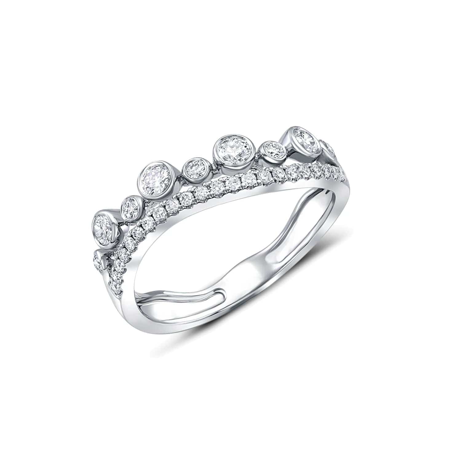 18K White Gold Curved Double Row Diamond Half Band Ring - Elegant Wedding, Anniversary & Special Occasion Jewelry Gift