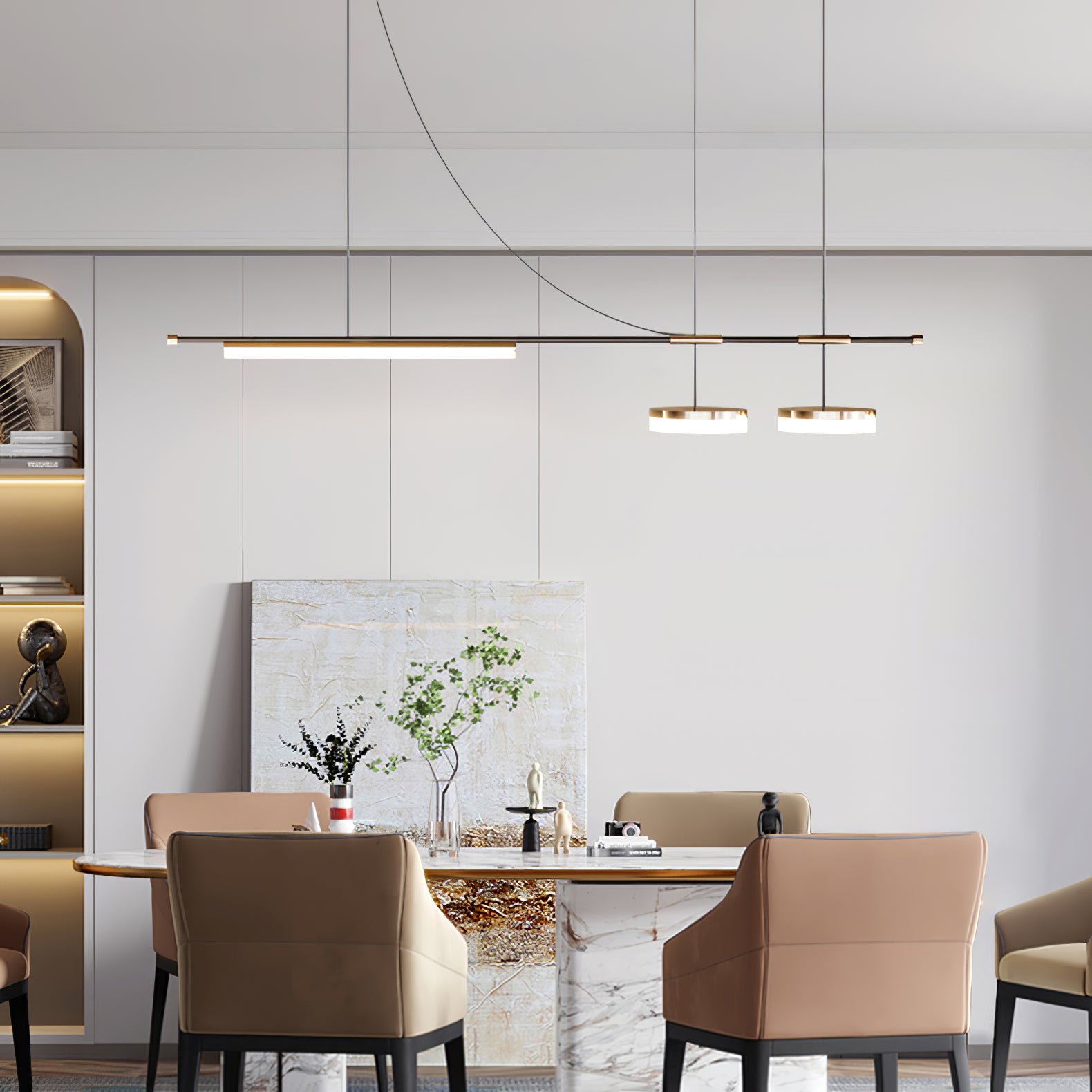 Arc Horizon Island Pendant Light - Modern Hanging Light Fixture for Kitchen Island, Dining Room & Living Room | Dimmable LED Chandelier with Adjustable Height