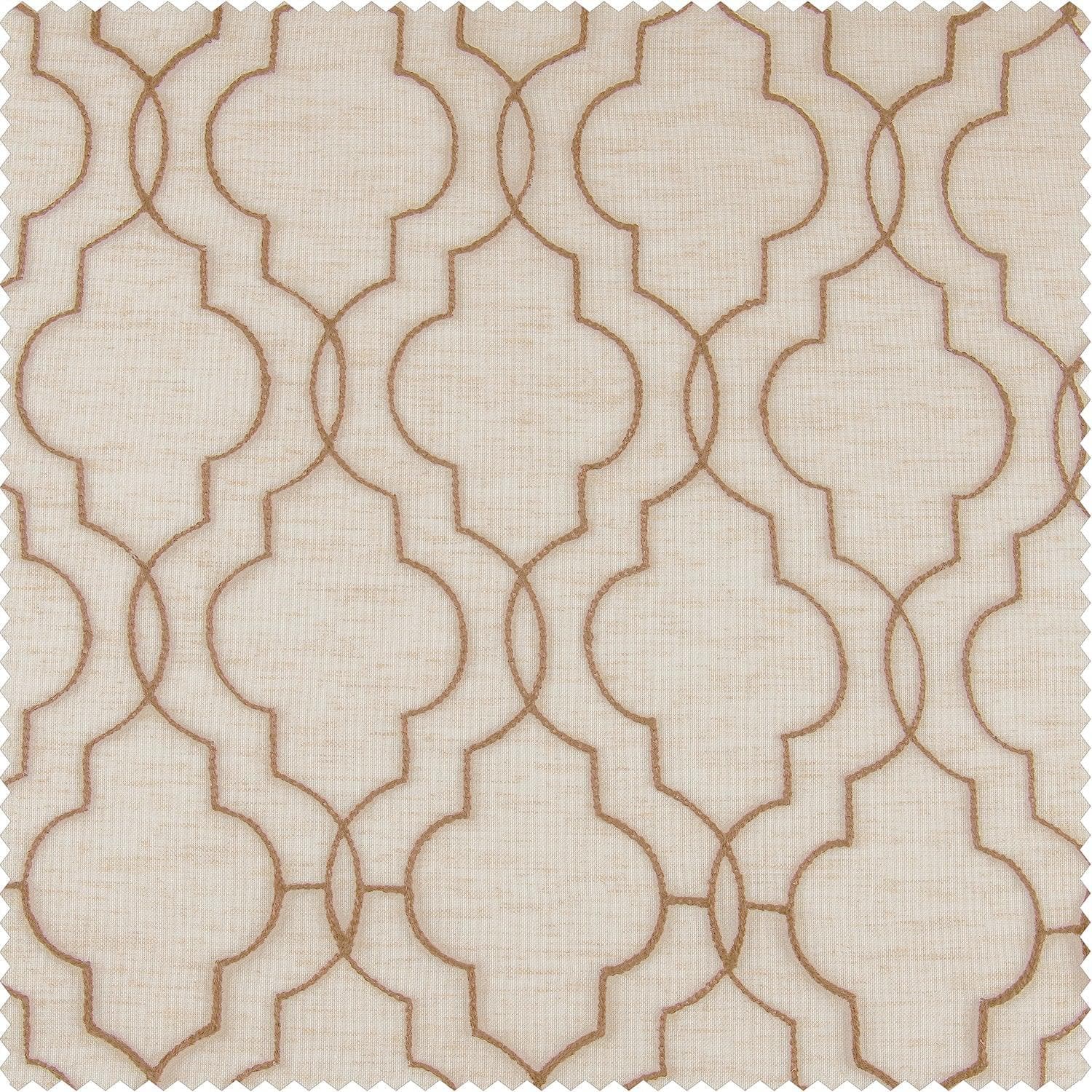 Saida Natural Geometric Patterned Faux Linen Sheer Custom Curtains for Living Room, Bedroom & Office - Light Filtering Window Drapes with Modern Boho Design