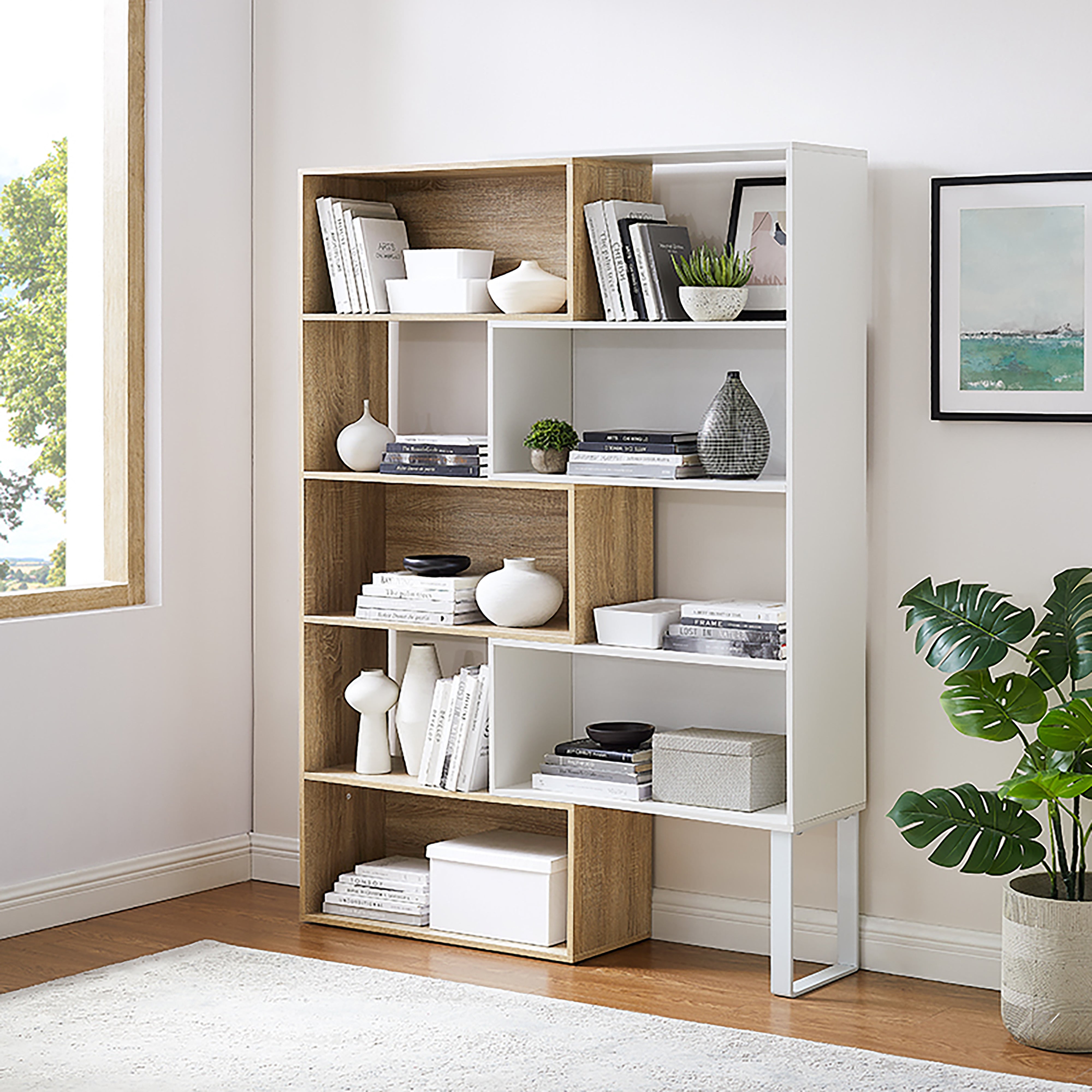 Criterion 180cm Oak White Accord Bookcase - Modern Wooden Bookshelf for Living Room, Office & Home Library Storage