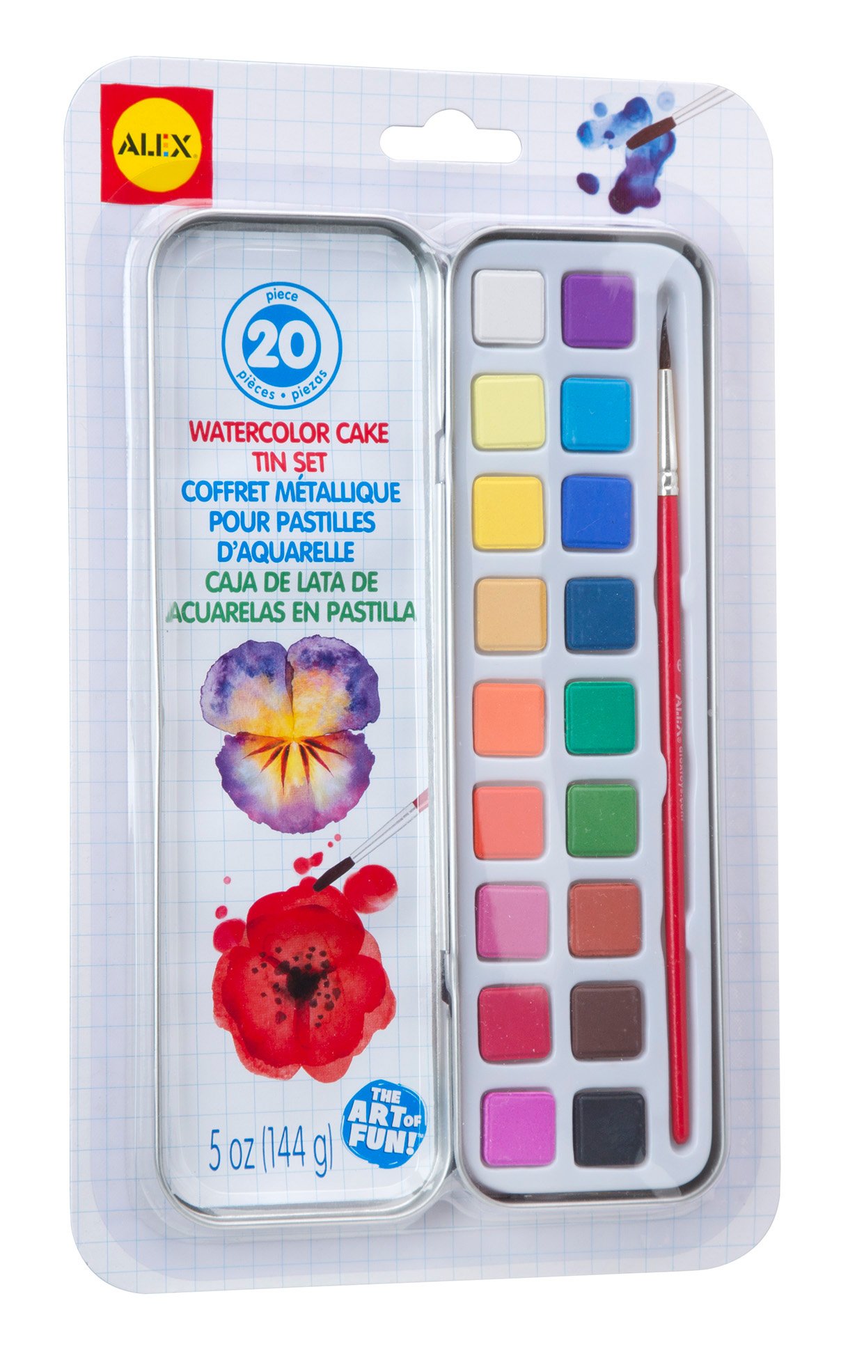 ALEX Toys Artist Studio Watercolor Cake Tin Set - 24 Vibrant Watercolor Paints for Kids, Non-Toxic Art Supplies with Brush & Palette - Perfect for Birthday Gifts, Classroom Art Projects & Creative Painting Activities