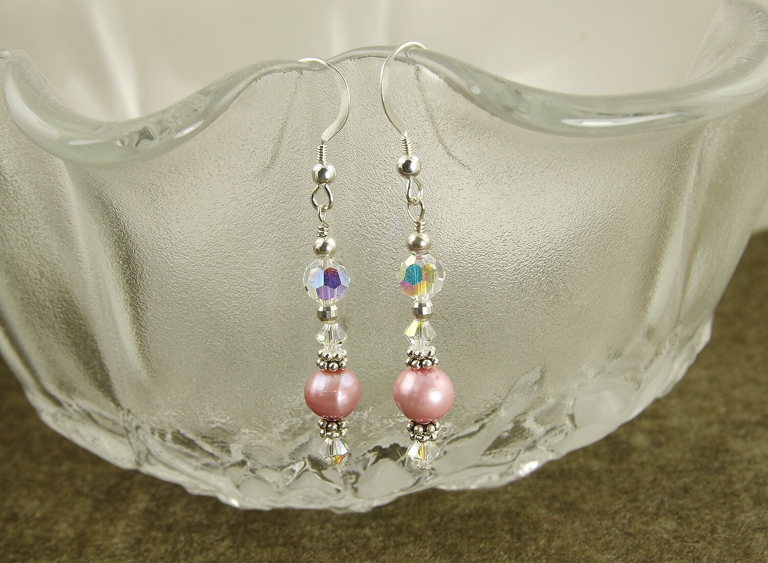 Elegant Pink Pearl Crystal Beaded Earrings for Women - Handmade Dangle Drop Earrings - Perfect for Weddings, Parties & Special Occasions