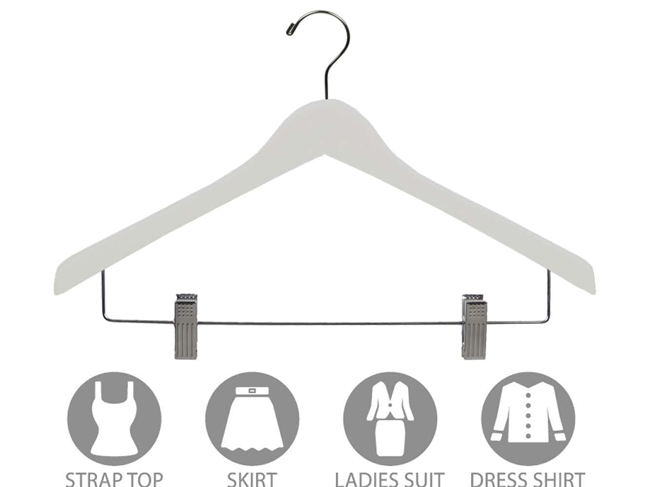 Premium Wooden Skirt Hangers 25 Pack - Solid Wood Curved Pant Hangers with Adjustable Clips, White Finish - Perfect for Closet Organization & Garment Storage