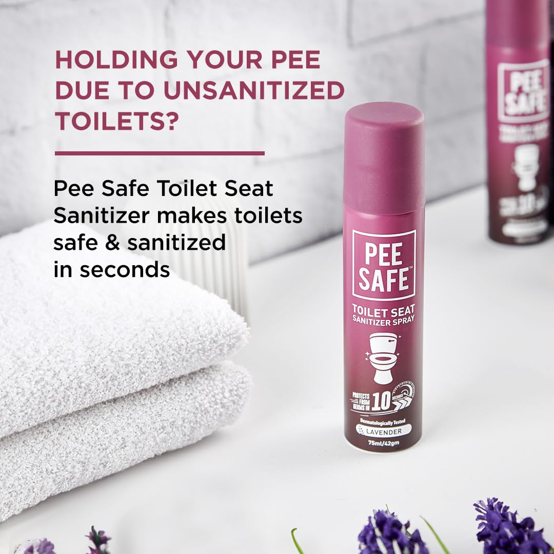 PEESAFE Pee Safe Toilet Seat Sanitizer Spray - 50ml Lavender Scent | Kills 99.9% Germs | Travel & Public Restroom Hygiene Essential | Portable Bathroom Cleaner for Home, Office & Hotels