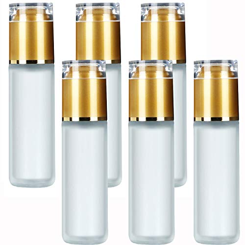 Refillable 80ML (6-Pack) Frosted Glass Travel Bottles for Shampoo, Conditioner, Lotion & Toiletries - Leak-Proof Portable Containers for Airplane, Gym, Camping & Vacation Essentials