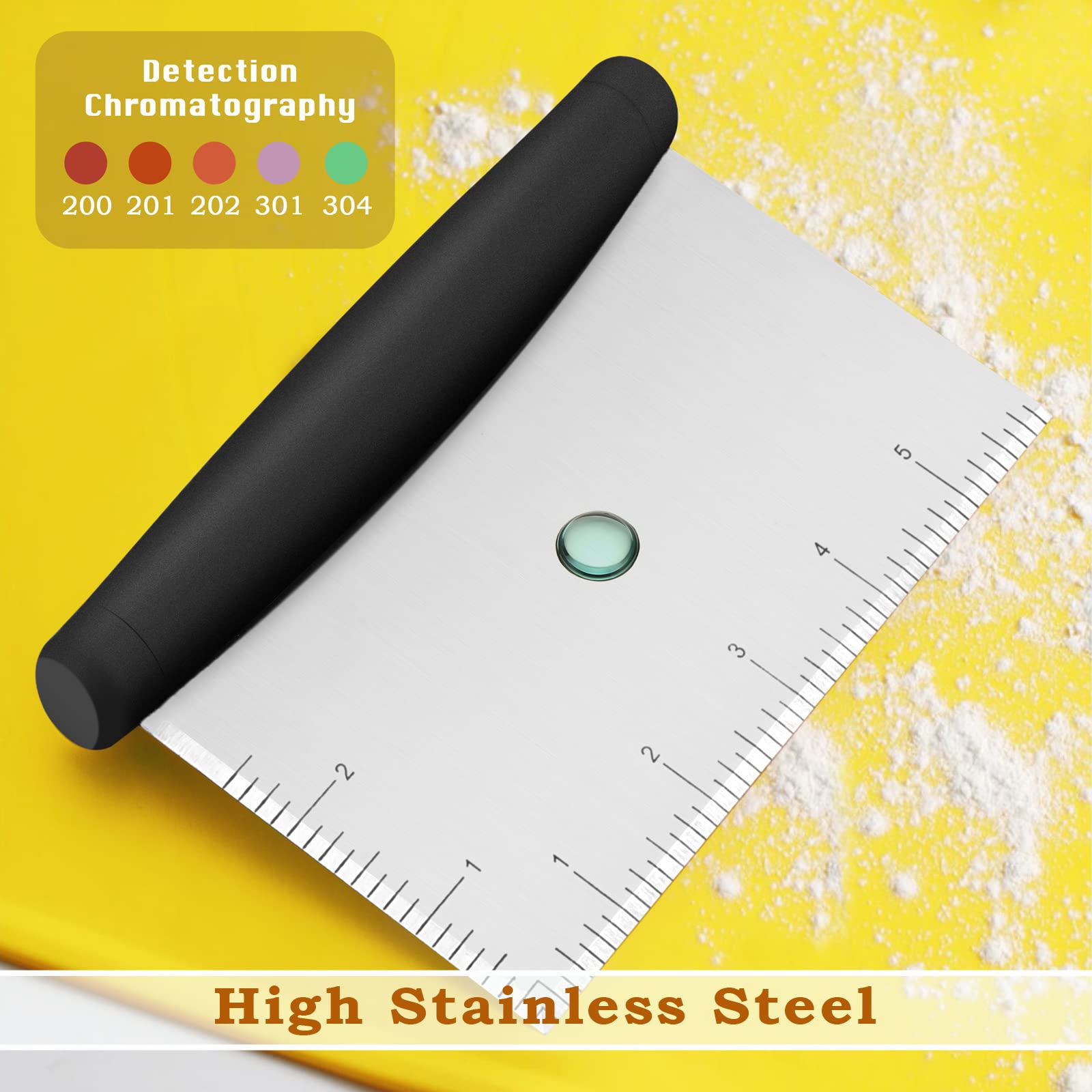 HaSteeL Stainless Steel Griddle Scraper & Dough Cutter - Multi-Purpose Kitchen Tool with Measuring Marks for Grilling, Baking, Cooking - Dishwasher Safe (2-Pack) - Perfect for BBQ, Pizza Making & Pastry Prep
