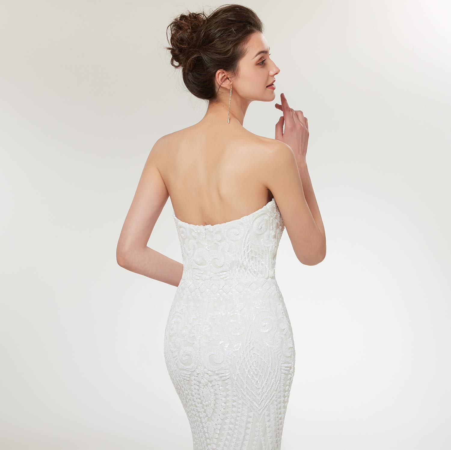 Engerla Women's Sweetheart Neckline Strapless White Beaded Mermaid Evening Gown for Prom, Wedding, Black Tie Events & Formal Occasions