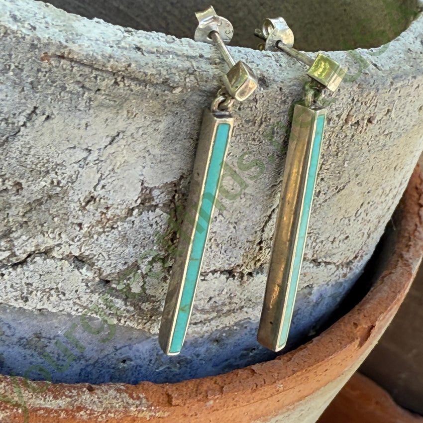 Sterling Silver Turquoise Inlay Stick Pierced Post Earrings for Women | Handmade Native American Style Jewelry | Perfect for Boho, Western & Everyday Wear