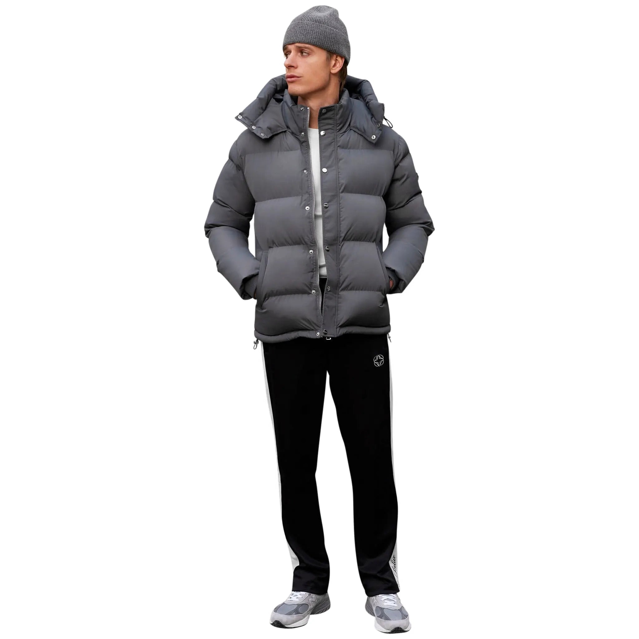Belier Charcoal Puffer Jacket for Women - Lightweight Winter Coat with Hood, Waterproof & Windproof - Perfect for Outdoor Activities, Skiing, and Cold Weather Fashion