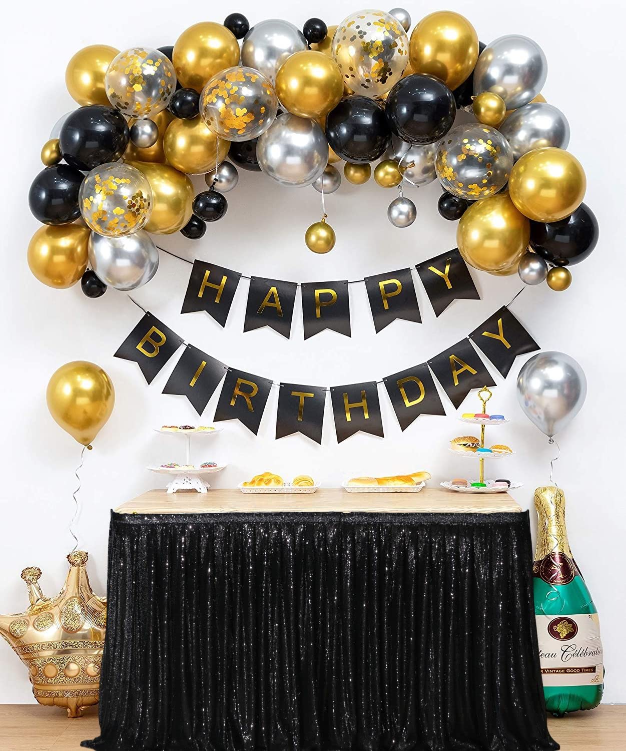 Poise3EHome 14ft Sequin Table Skirt - Elegant Black Party Table Cover for Rectangle, Round & Square Tables - Perfect for Wedding, Birthday, Christmas & Holiday Decorations - Enhance Your Event with Sparkling Glamour