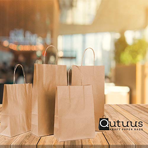 Qutuus 25-Pack Kraft Paper Gift Bags with Handles 8x4.5x10 Inches - Eco-Friendly Brown Medium Size Shopping Bags for Small Business, Retail, Parties & Events | Perfect for Gift Wrapping, Wedding Favors & Store Packaging