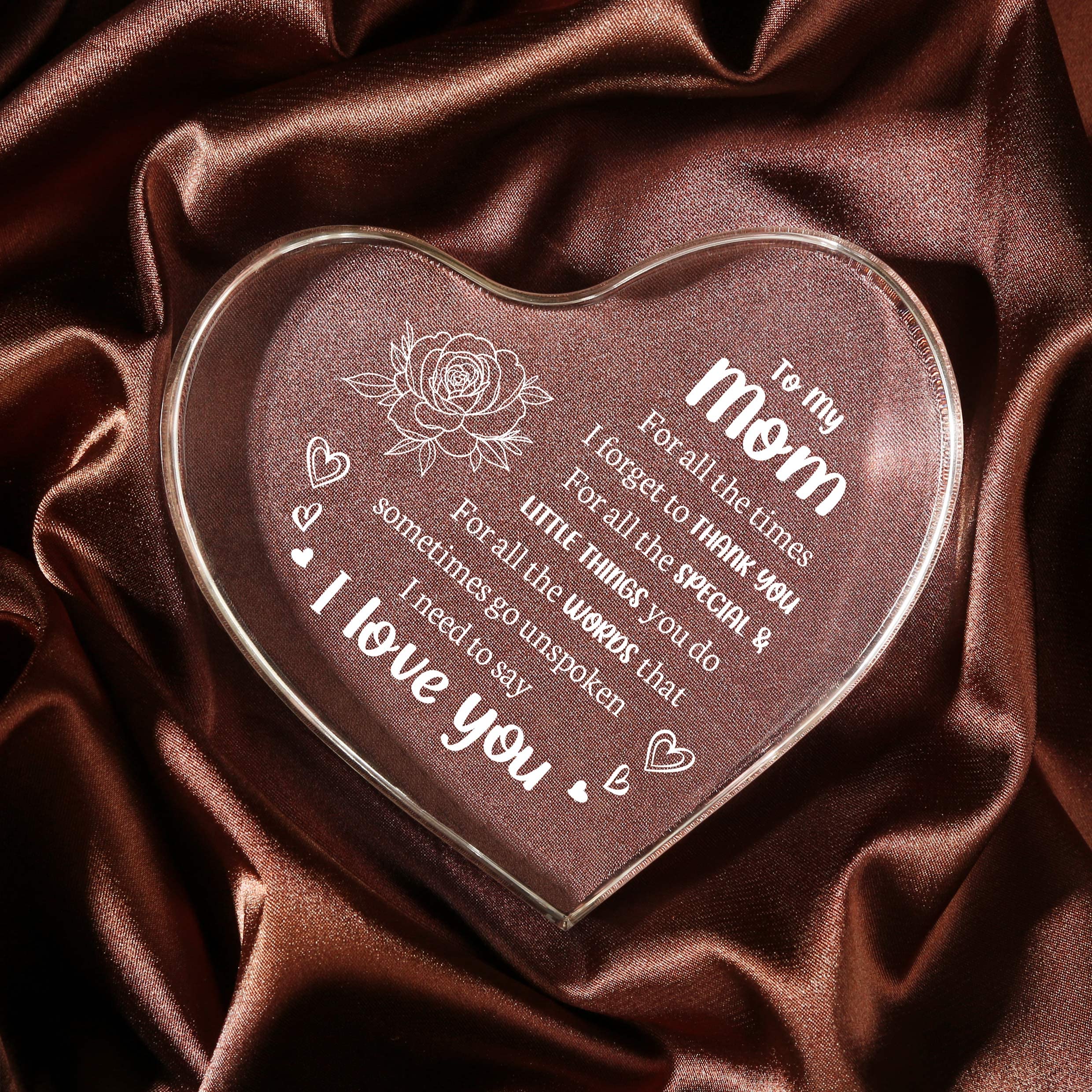 Personalized Acrylic Keepsake for Mom - 3.9x3.9 Inch 'I Love You Mom' Gift - Perfect for Mother's Day, Birthday, Christmas & Valentine's Day - Heartfelt Present from Son/Daughter - Home Decor & Sentimental Gift Idea