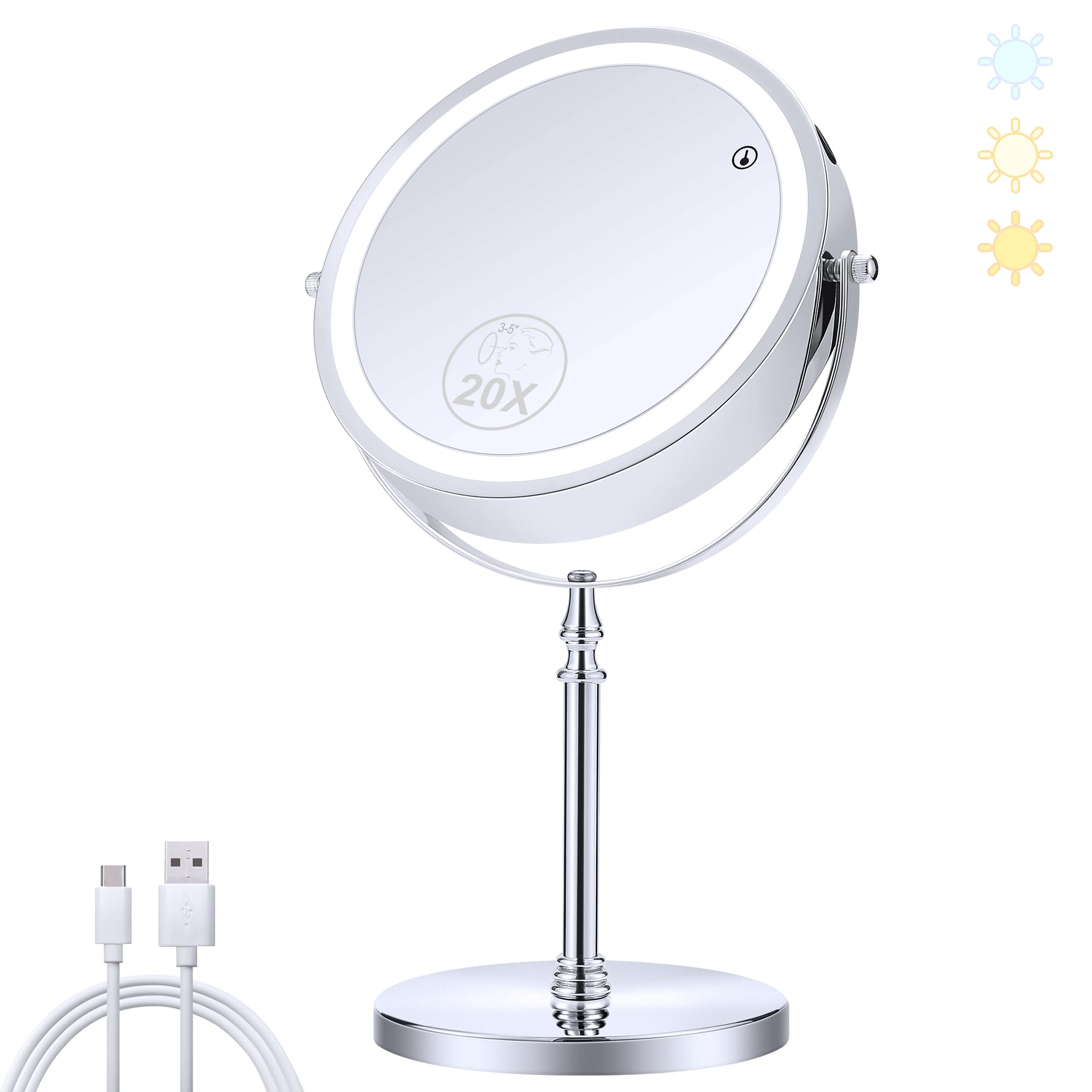MIYADIVA Lighted Makeup Mirror with 20X Magnification - 360° Rotating Vanity Mirror with 42 LED Lights, 3 Color Modes & Brightness Adjustment - Perfect for Makeup Application, Skincare Routine, and Hair Styling at Home