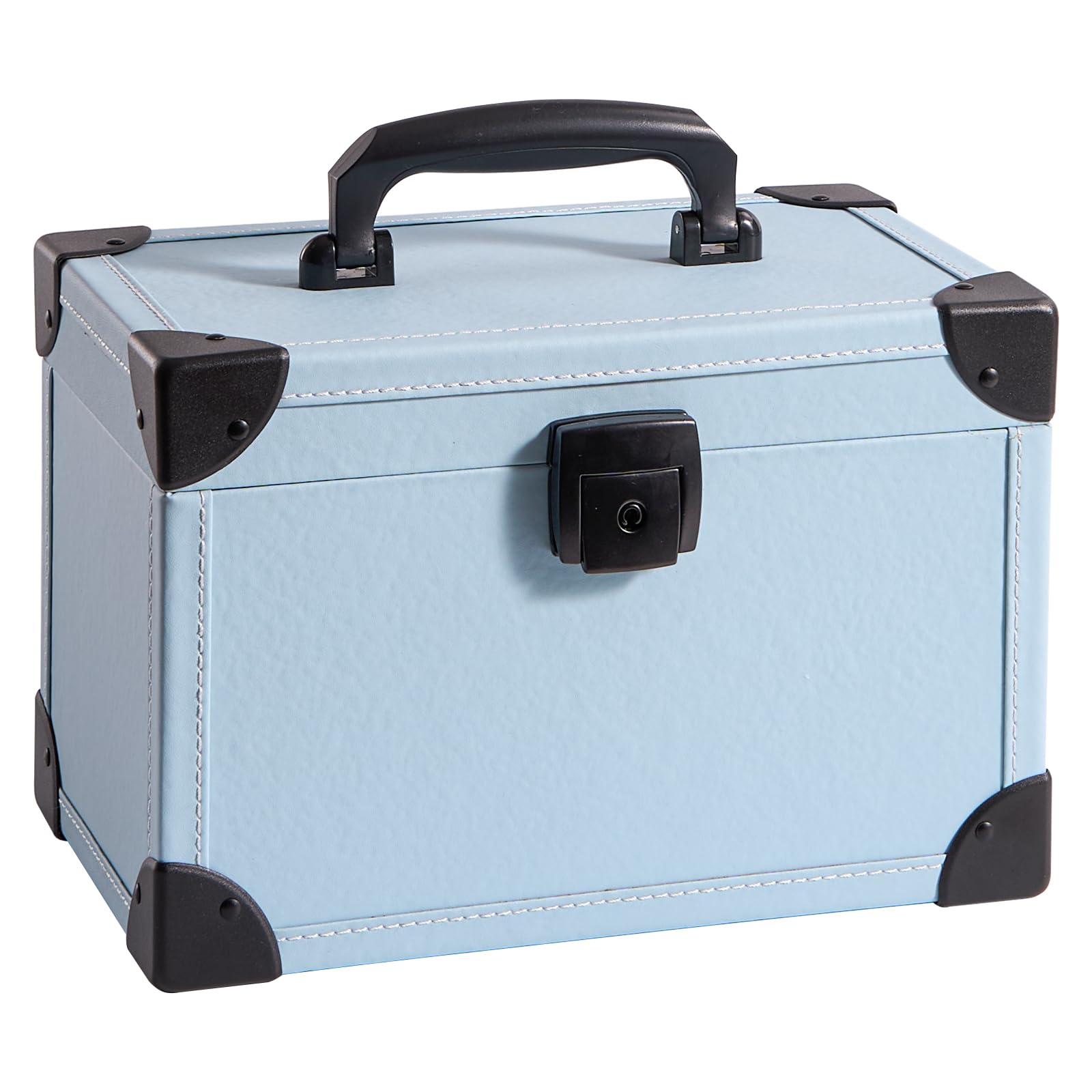 11.2 x 6.9 x 7.5 Inch Childproof Medicine Lock Box with Key - Portable Blue Medication Organizer & Secure Storage Case - Perfect for Home, Travel, and Child Safety