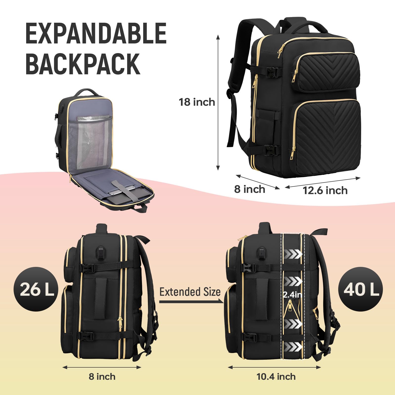 Expandable 17.3 Inch Travel Backpack for Women & Men - TSA Approved Carry On Backpack, Large Weekender Bag with Laptop Compartment - Perfect for Business Travel, Camping, Hiking & Airplane Use