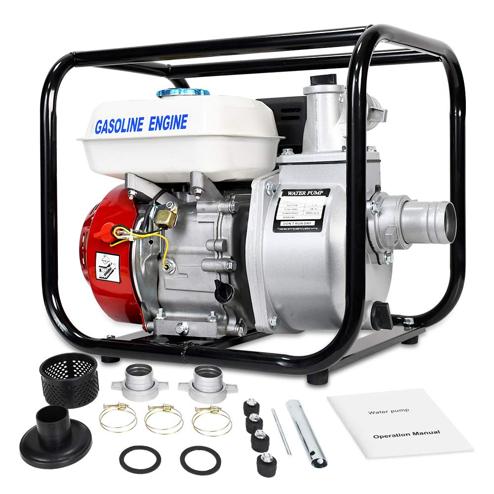 DC HOUSE 6.5HP 212CC Gas Powered Water Pump - 2 Inch Heavy Duty Semi-Trash Clean Water Transfer Pump (158GPM) - Ideal for Pool Draining, Lawn Irrigation & Garden Watering