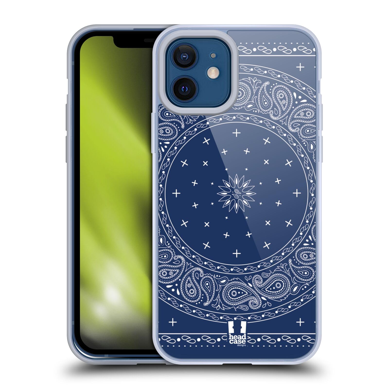 Head Case Designs Round Blue Classic Paisley Bandana Soft Gel Phone Case Compatible with Apple iPhone 12 & iPhone 12 Pro - Stylish Protection for Everyday Use, Travel & Outdoor Activities